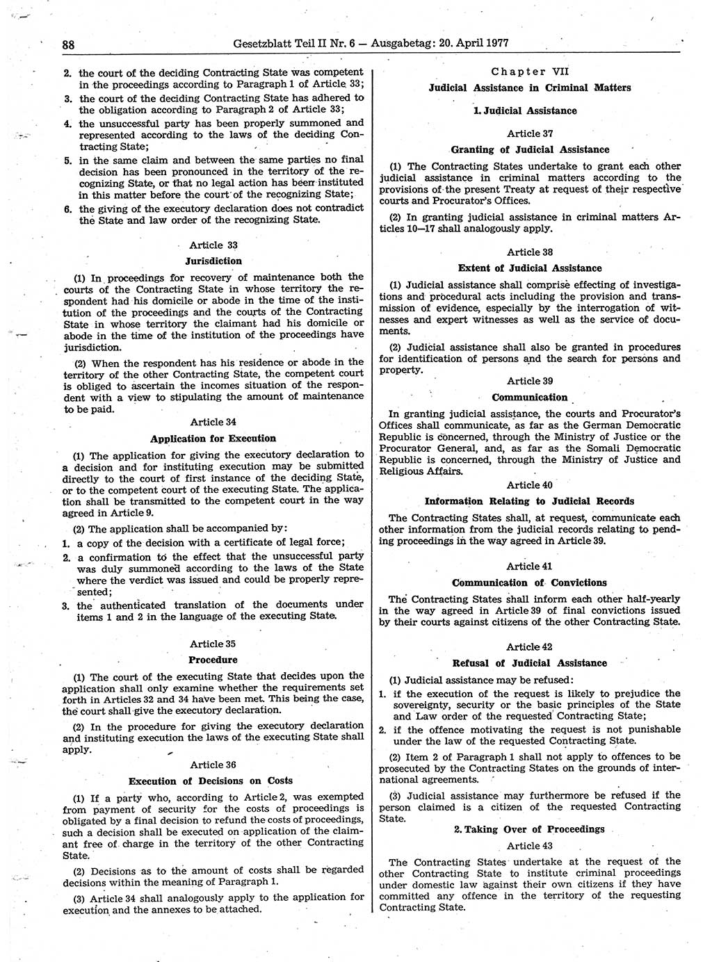 Gesetzblatt (GBl.) der Deutschen Demokratischen Republik (DDR) Teil ⅠⅠ 1977, Seite 88 (GBl. DDR ⅠⅠ 1977, S. 88)