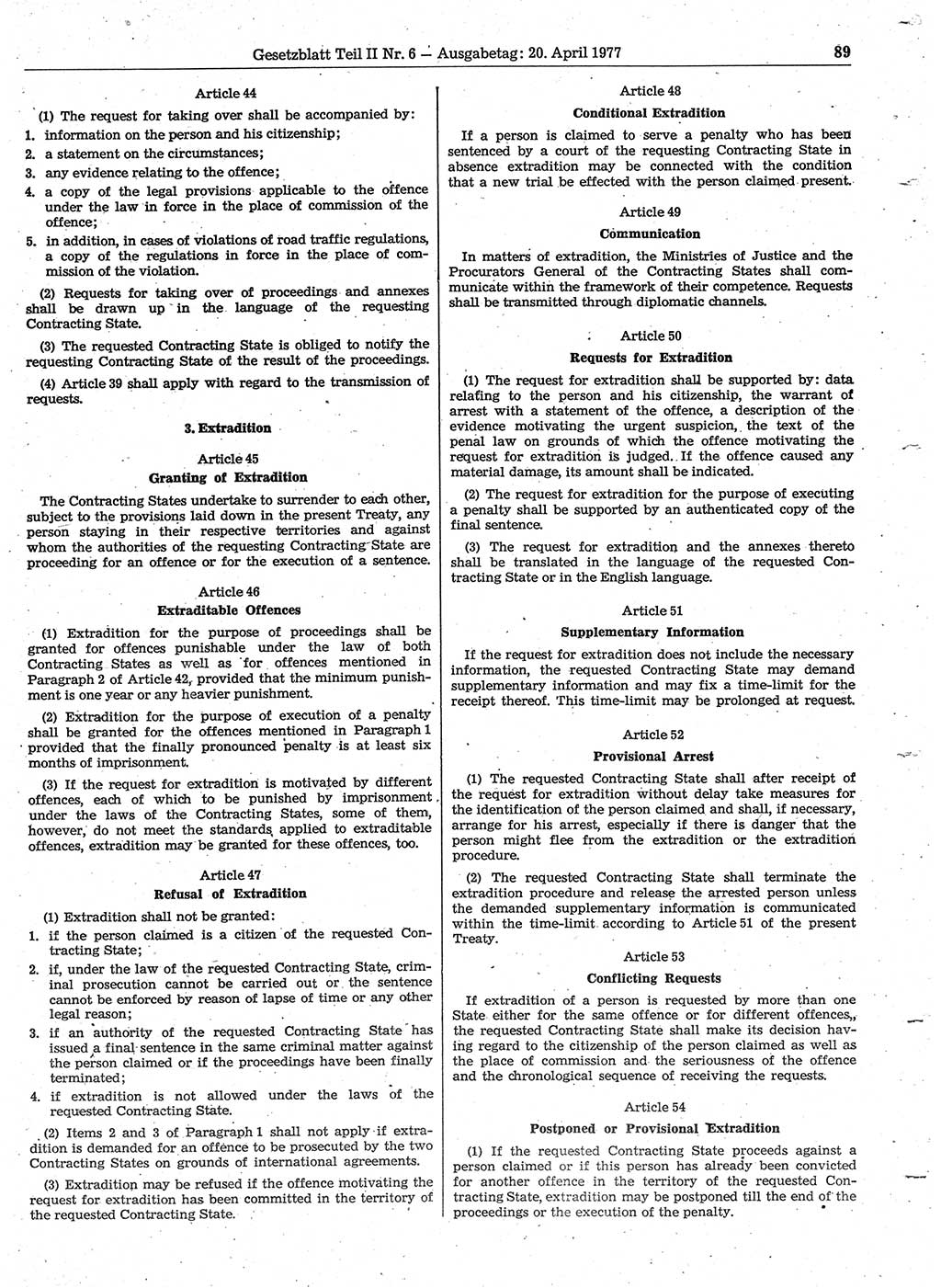 Gesetzblatt (GBl.) der Deutschen Demokratischen Republik (DDR) Teil ⅠⅠ 1977, Seite 89 (GBl. DDR ⅠⅠ 1977, S. 89)