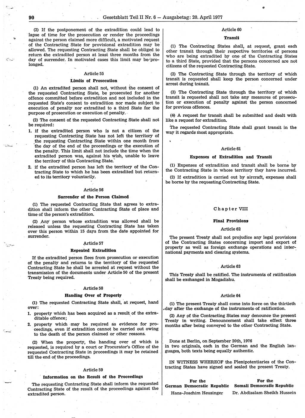 Gesetzblatt (GBl.) der Deutschen Demokratischen Republik (DDR) Teil ⅠⅠ 1977, Seite 90 (GBl. DDR ⅠⅠ 1977, S. 90)