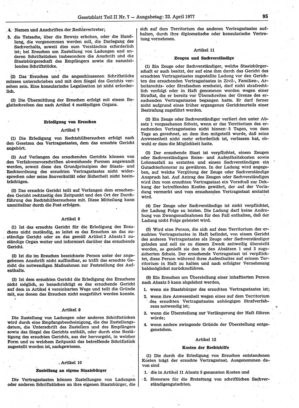 Gesetzblatt (GBl.) der Deutschen Demokratischen Republik (DDR) Teil ⅠⅠ 1977, Seite 95 (GBl. DDR ⅠⅠ 1977, S. 95)