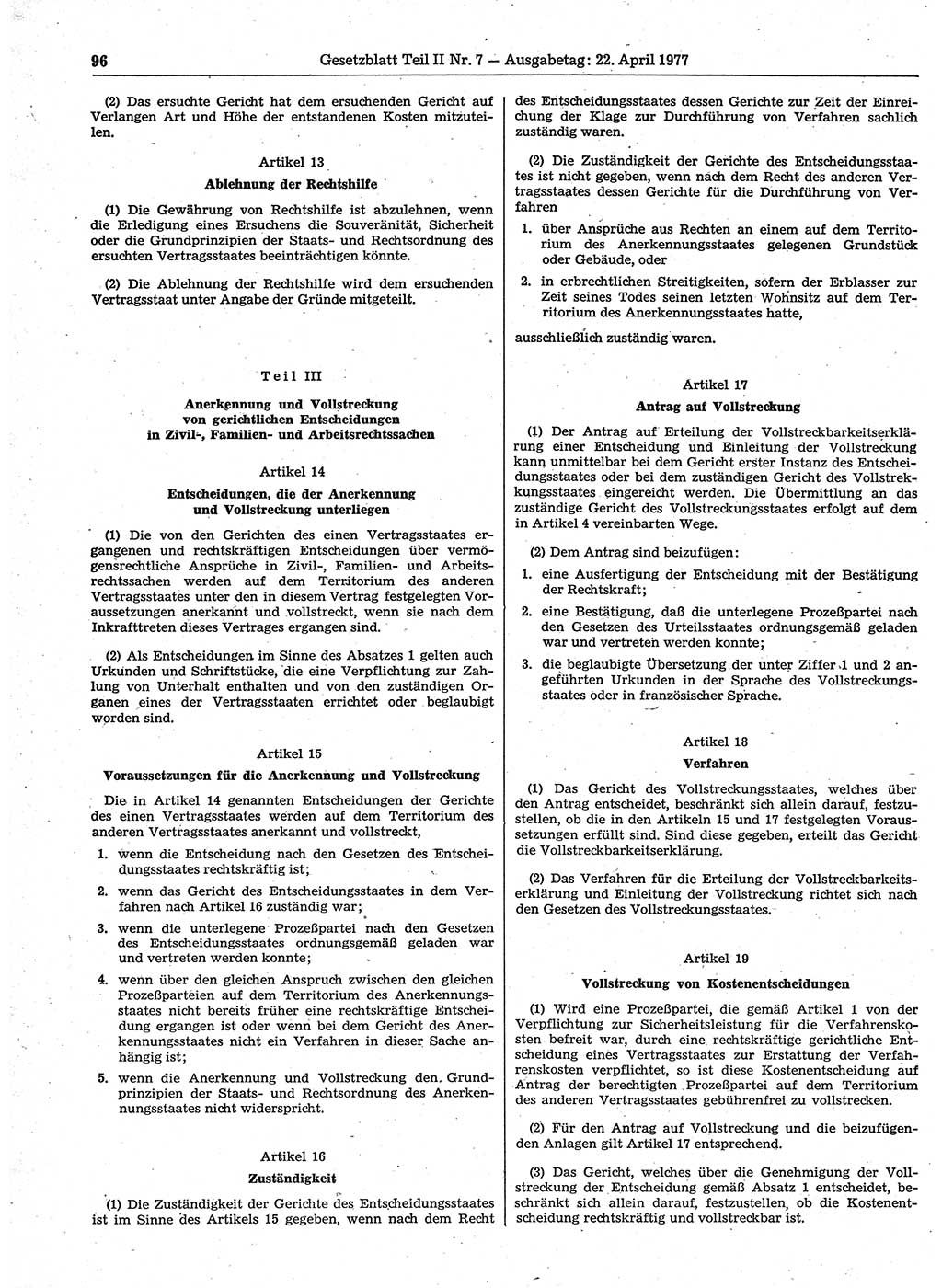 Gesetzblatt (GBl.) der Deutschen Demokratischen Republik (DDR) Teil ⅠⅠ 1977, Seite 96 (GBl. DDR ⅠⅠ 1977, S. 96)