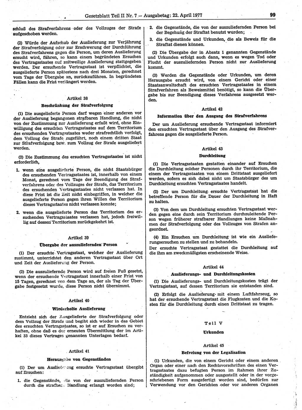 Gesetzblatt (GBl.) der Deutschen Demokratischen Republik (DDR) Teil ⅠⅠ 1977, Seite 99 (GBl. DDR ⅠⅠ 1977, S. 99)