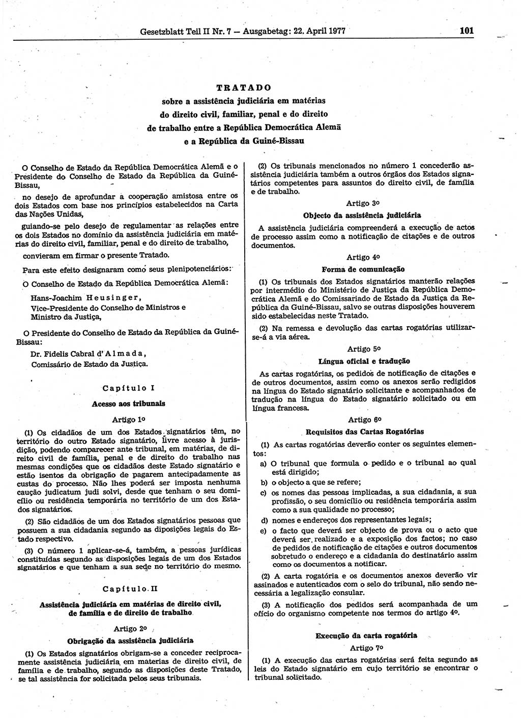 Gesetzblatt (GBl.) der Deutschen Demokratischen Republik (DDR) Teil ⅠⅠ 1977, Seite 101 (GBl. DDR ⅠⅠ 1977, S. 101)