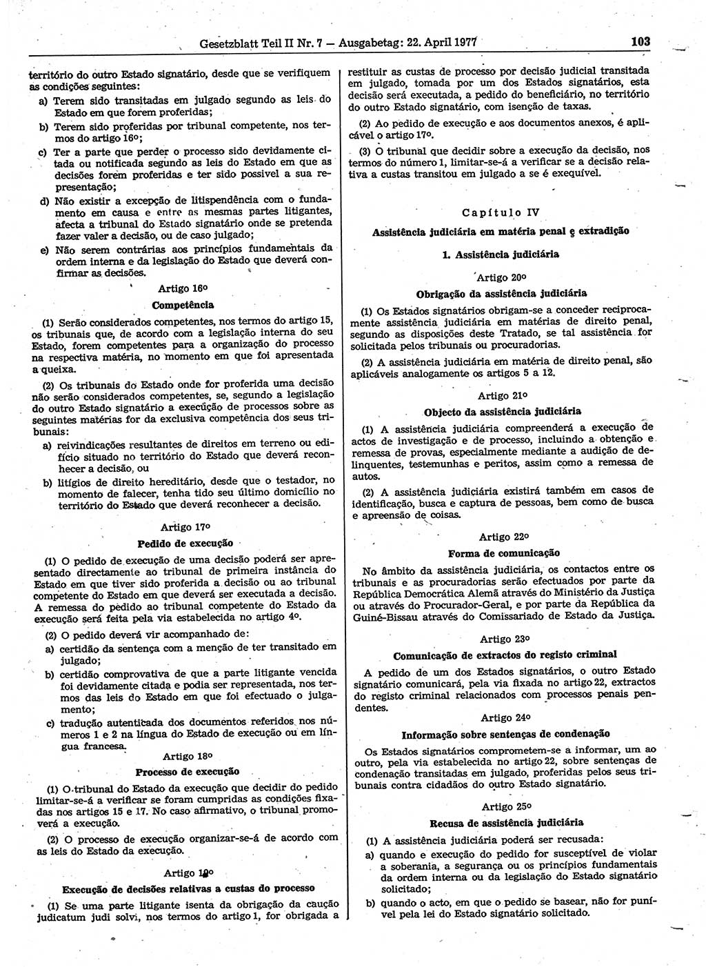Gesetzblatt (GBl.) der Deutschen Demokratischen Republik (DDR) Teil ⅠⅠ 1977, Seite 103 (GBl. DDR ⅠⅠ 1977, S. 103)