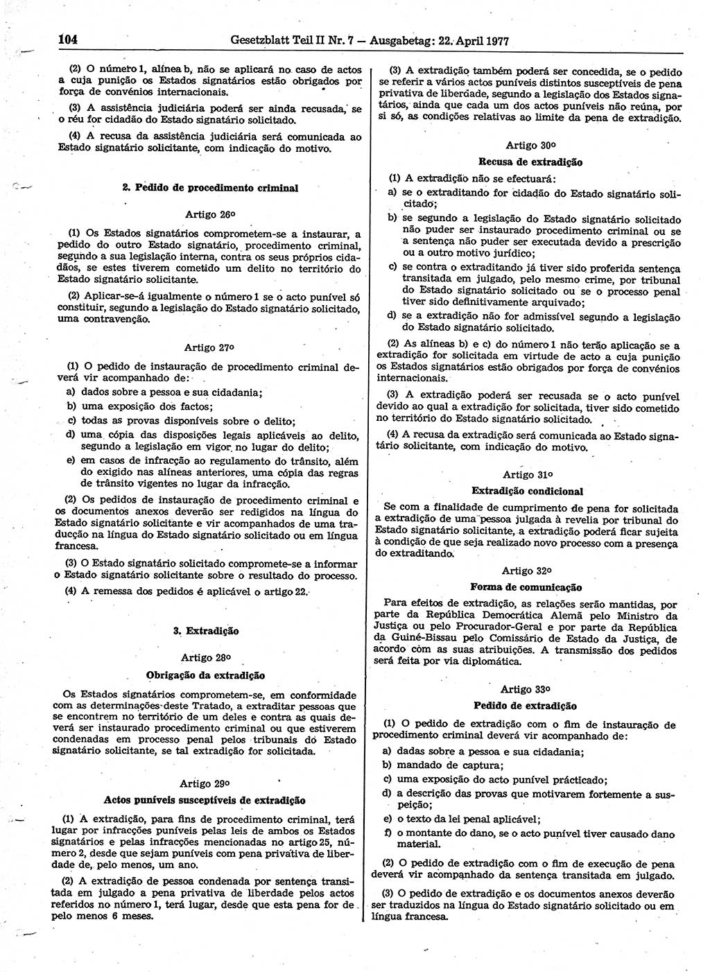 Gesetzblatt (GBl.) der Deutschen Demokratischen Republik (DDR) Teil ⅠⅠ 1977, Seite 104 (GBl. DDR ⅠⅠ 1977, S. 104)
