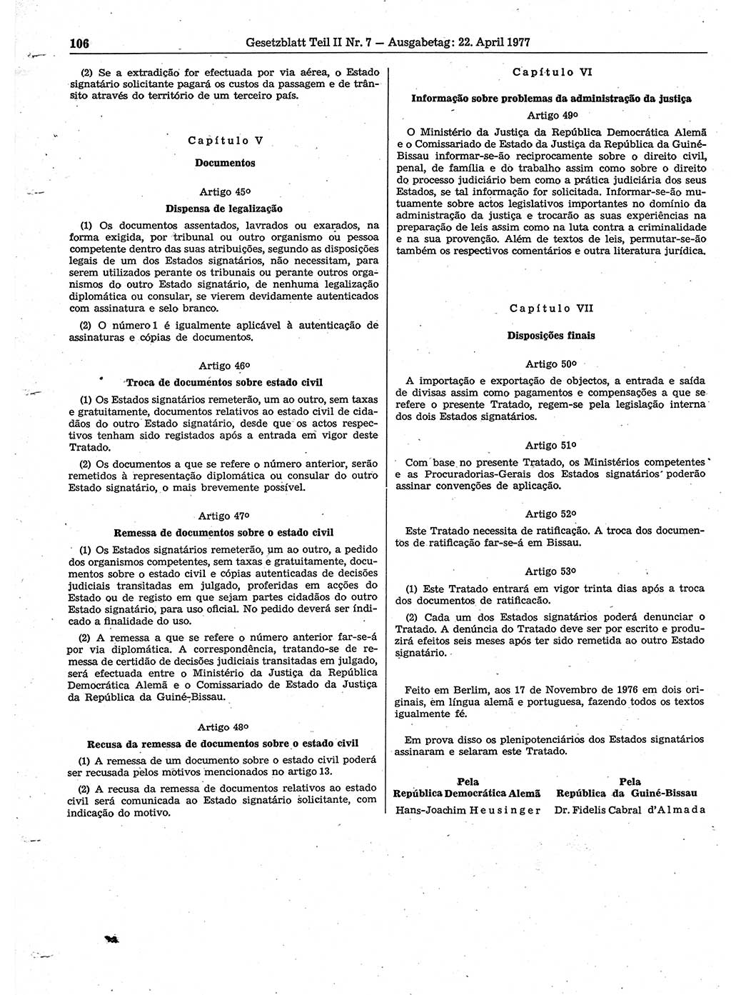 Gesetzblatt (GBl.) der Deutschen Demokratischen Republik (DDR) Teil ⅠⅠ 1977, Seite 106 (GBl. DDR ⅠⅠ 1977, S. 106)