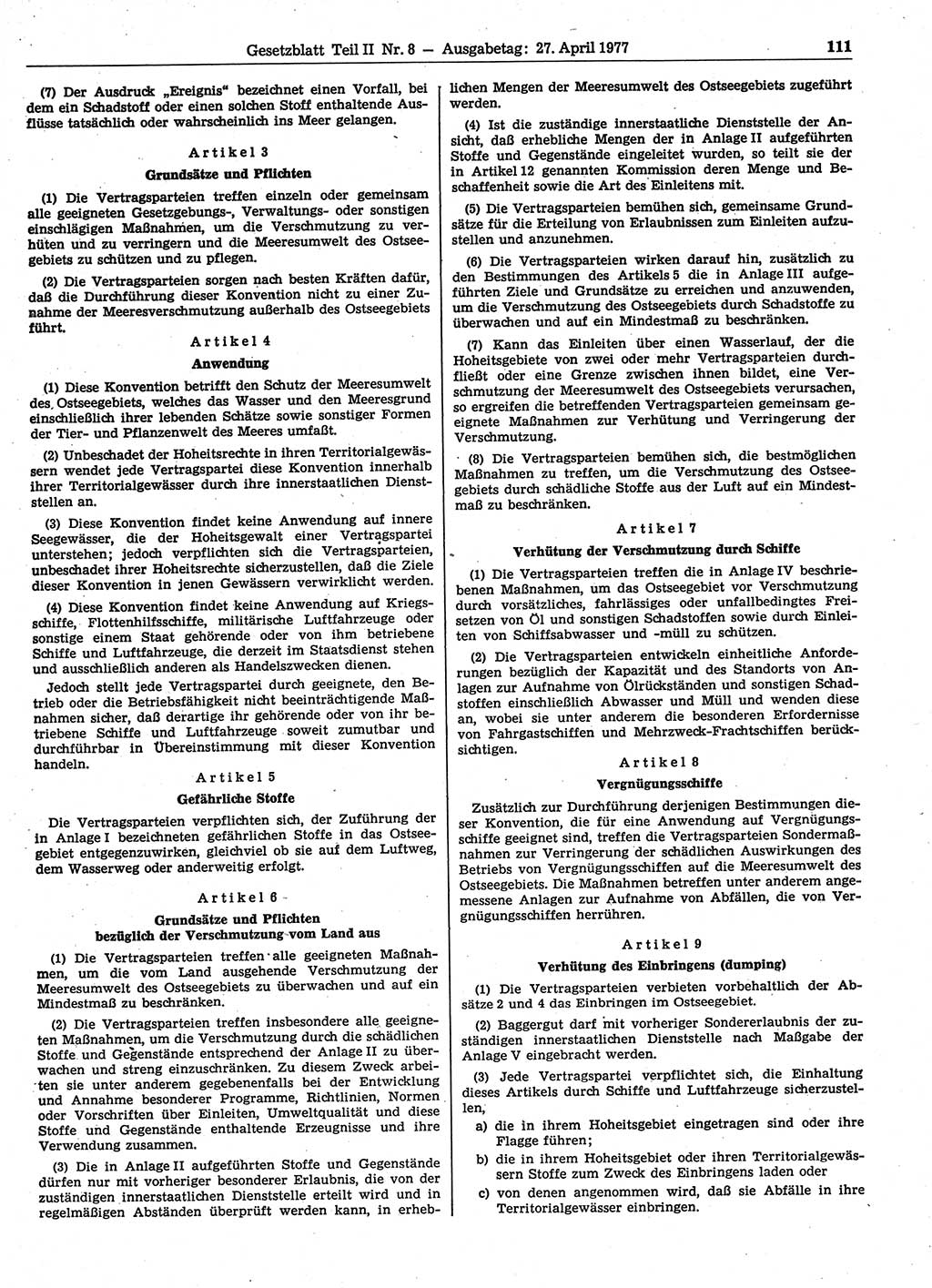 Gesetzblatt (GBl.) der Deutschen Demokratischen Republik (DDR) Teil ⅠⅠ 1977, Seite 111 (GBl. DDR ⅠⅠ 1977, S. 111)