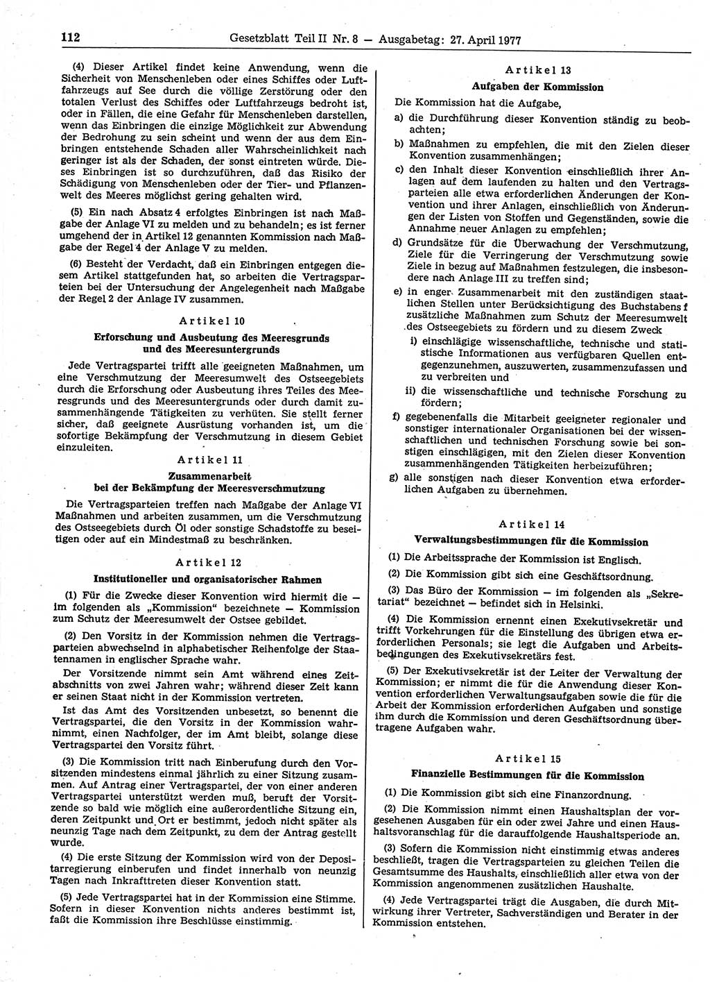 Gesetzblatt (GBl.) der Deutschen Demokratischen Republik (DDR) Teil ⅠⅠ 1977, Seite 112 (GBl. DDR ⅠⅠ 1977, S. 112)