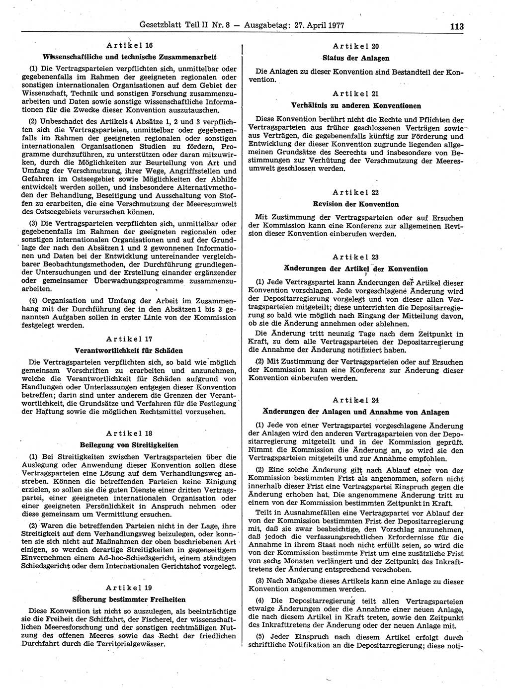 Gesetzblatt (GBl.) der Deutschen Demokratischen Republik (DDR) Teil ⅠⅠ 1977, Seite 113 (GBl. DDR ⅠⅠ 1977, S. 113)