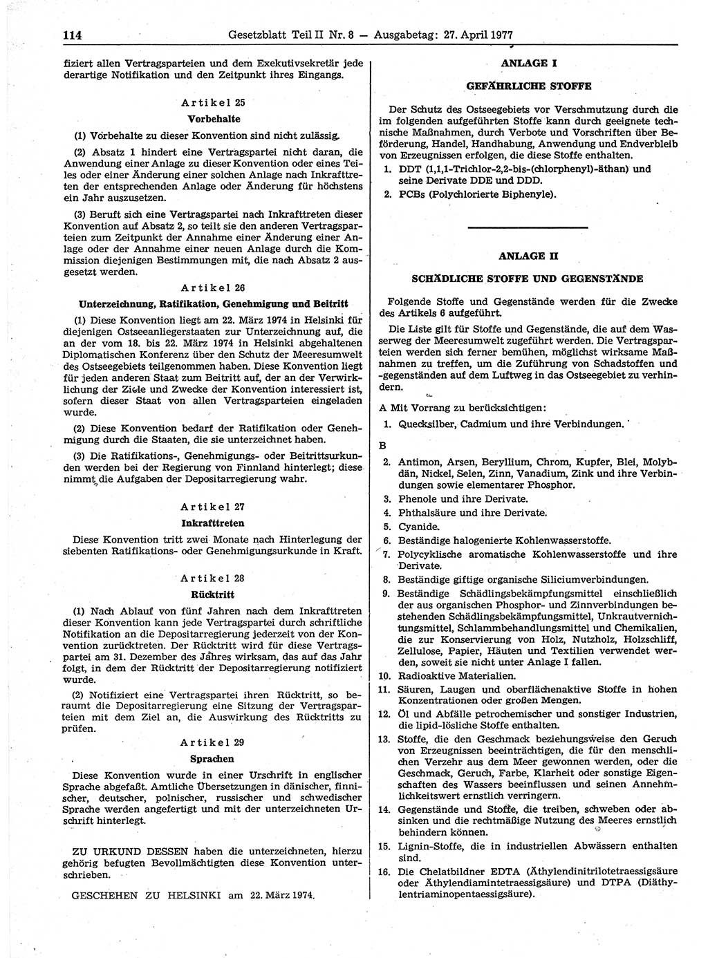 Gesetzblatt (GBl.) der Deutschen Demokratischen Republik (DDR) Teil ⅠⅠ 1977, Seite 114 (GBl. DDR ⅠⅠ 1977, S. 114)