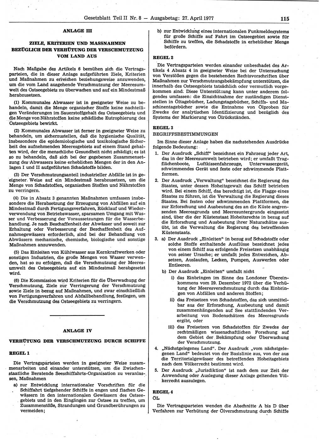 Gesetzblatt (GBl.) der Deutschen Demokratischen Republik (DDR) Teil ⅠⅠ 1977, Seite 115 (GBl. DDR ⅠⅠ 1977, S. 115)