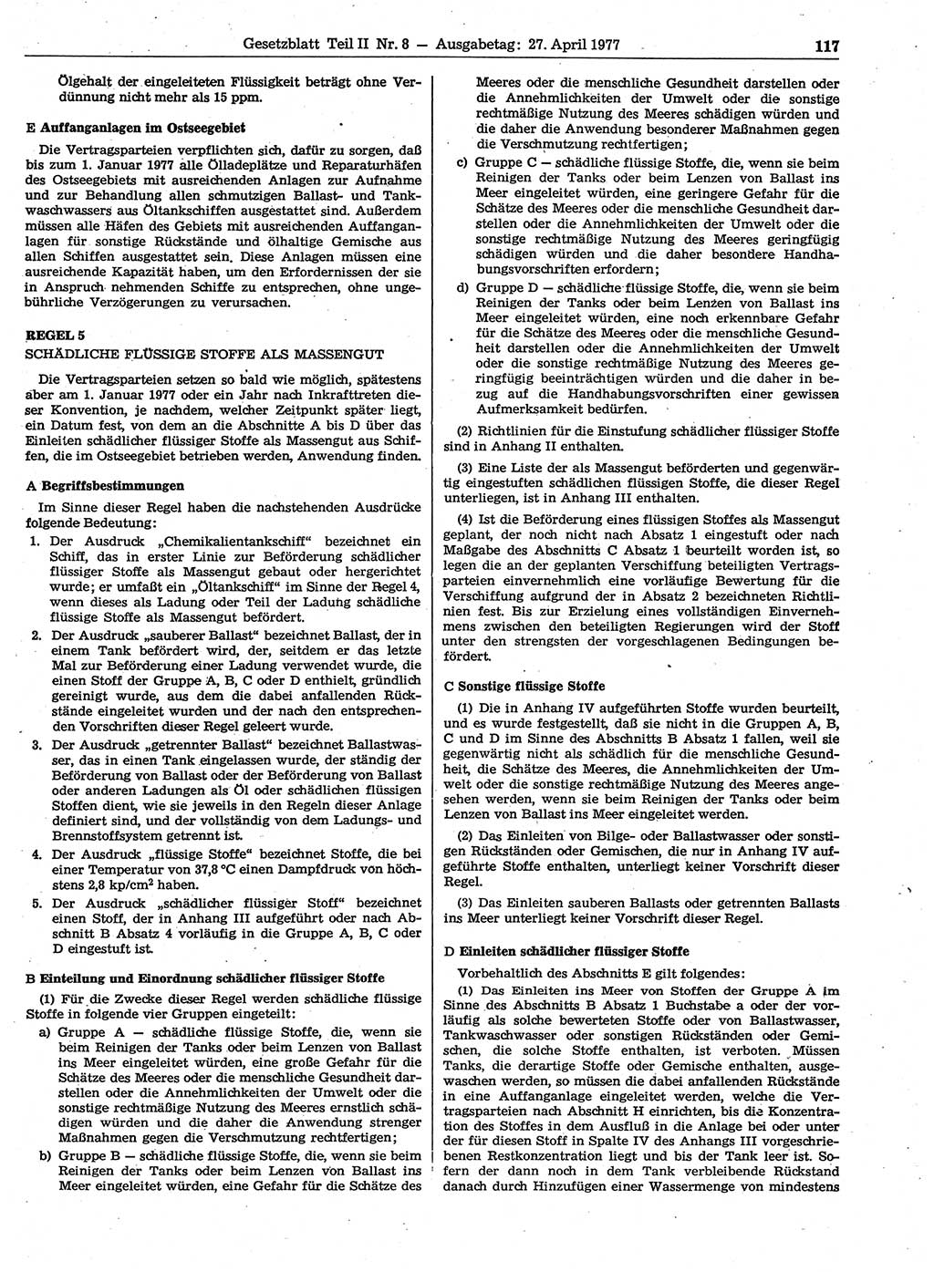 Gesetzblatt (GBl.) der Deutschen Demokratischen Republik (DDR) Teil ⅠⅠ 1977, Seite 117 (GBl. DDR ⅠⅠ 1977, S. 117)