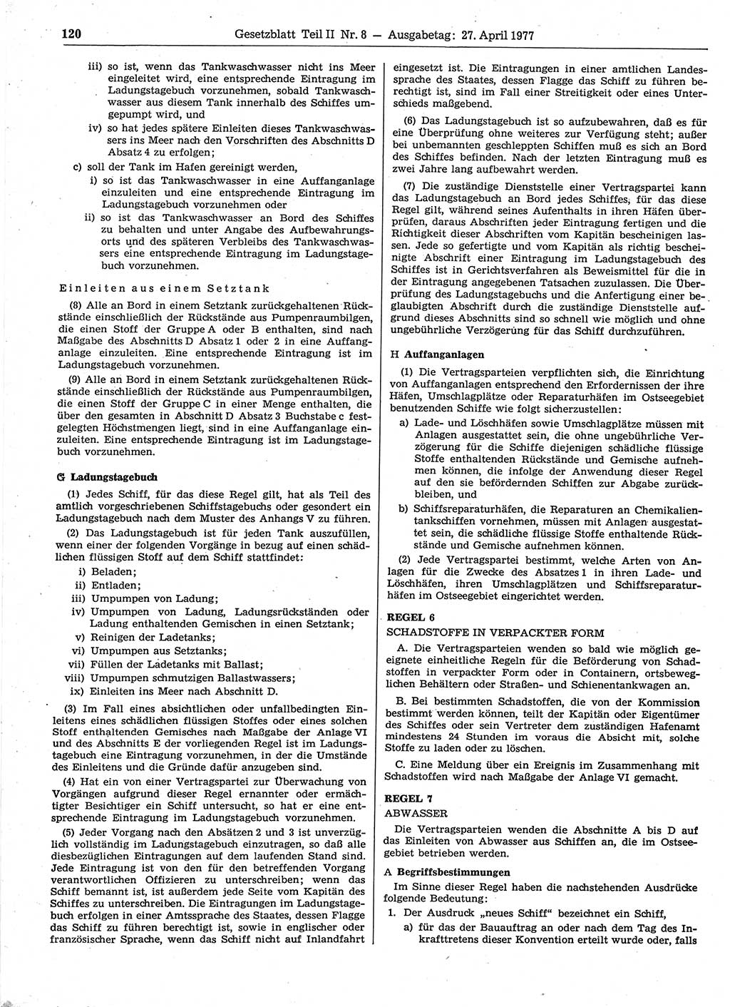 Gesetzblatt (GBl.) der Deutschen Demokratischen Republik (DDR) Teil ⅠⅠ 1977, Seite 120 (GBl. DDR ⅠⅠ 1977, S. 120)