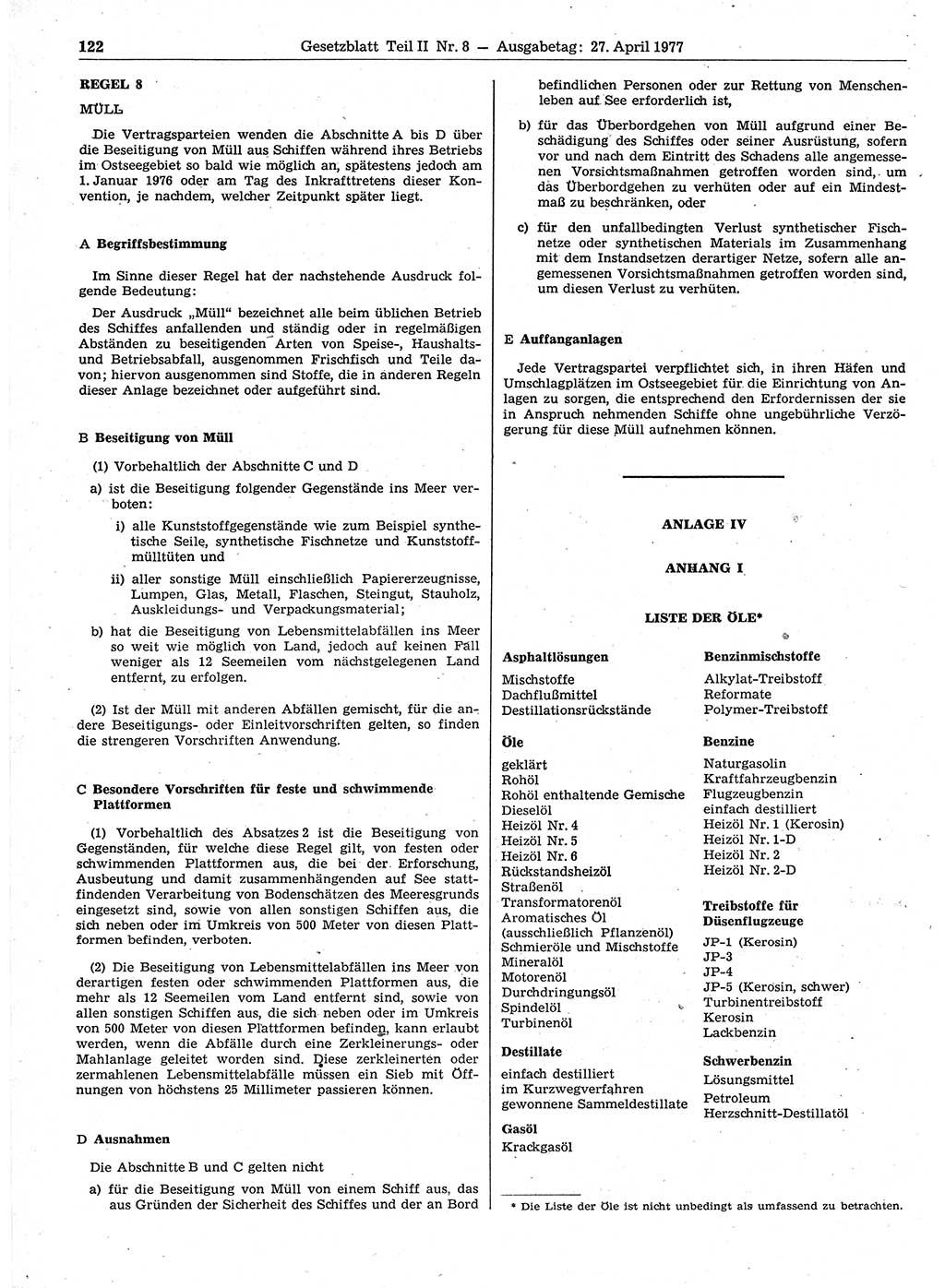 Gesetzblatt (GBl.) der Deutschen Demokratischen Republik (DDR) Teil ⅠⅠ 1977, Seite 122 (GBl. DDR ⅠⅠ 1977, S. 122)