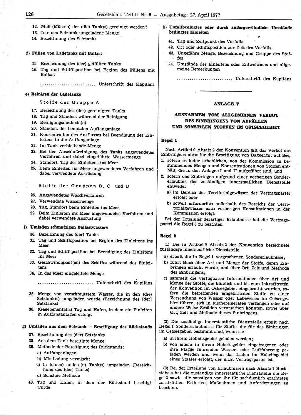 Gesetzblatt (GBl.) der Deutschen Demokratischen Republik (DDR) Teil ⅠⅠ 1977, Seite 126 (GBl. DDR ⅠⅠ 1977, S. 126)
