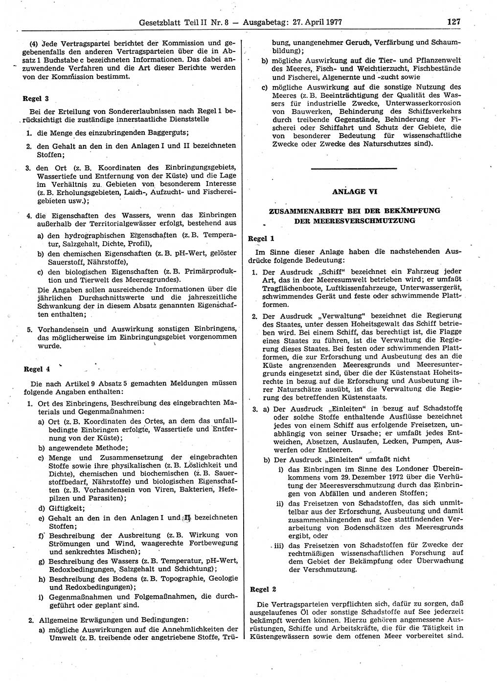 Gesetzblatt (GBl.) der Deutschen Demokratischen Republik (DDR) Teil ⅠⅠ 1977, Seite 127 (GBl. DDR ⅠⅠ 1977, S. 127)