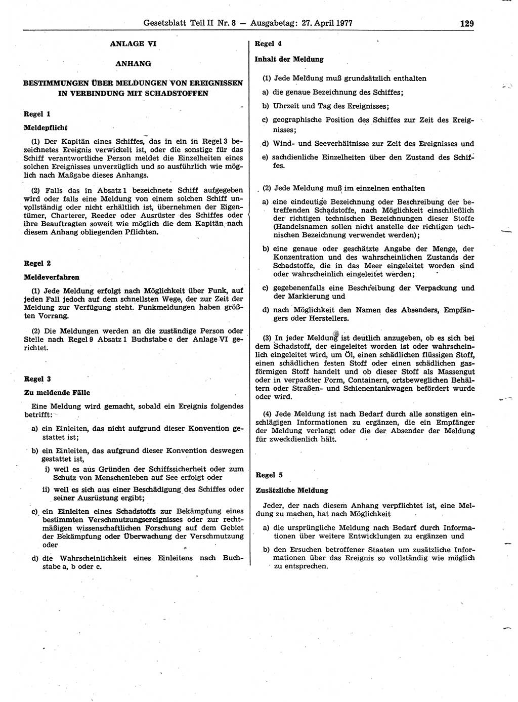 Gesetzblatt (GBl.) der Deutschen Demokratischen Republik (DDR) Teil ⅠⅠ 1977, Seite 129 (GBl. DDR ⅠⅠ 1977, S. 129)