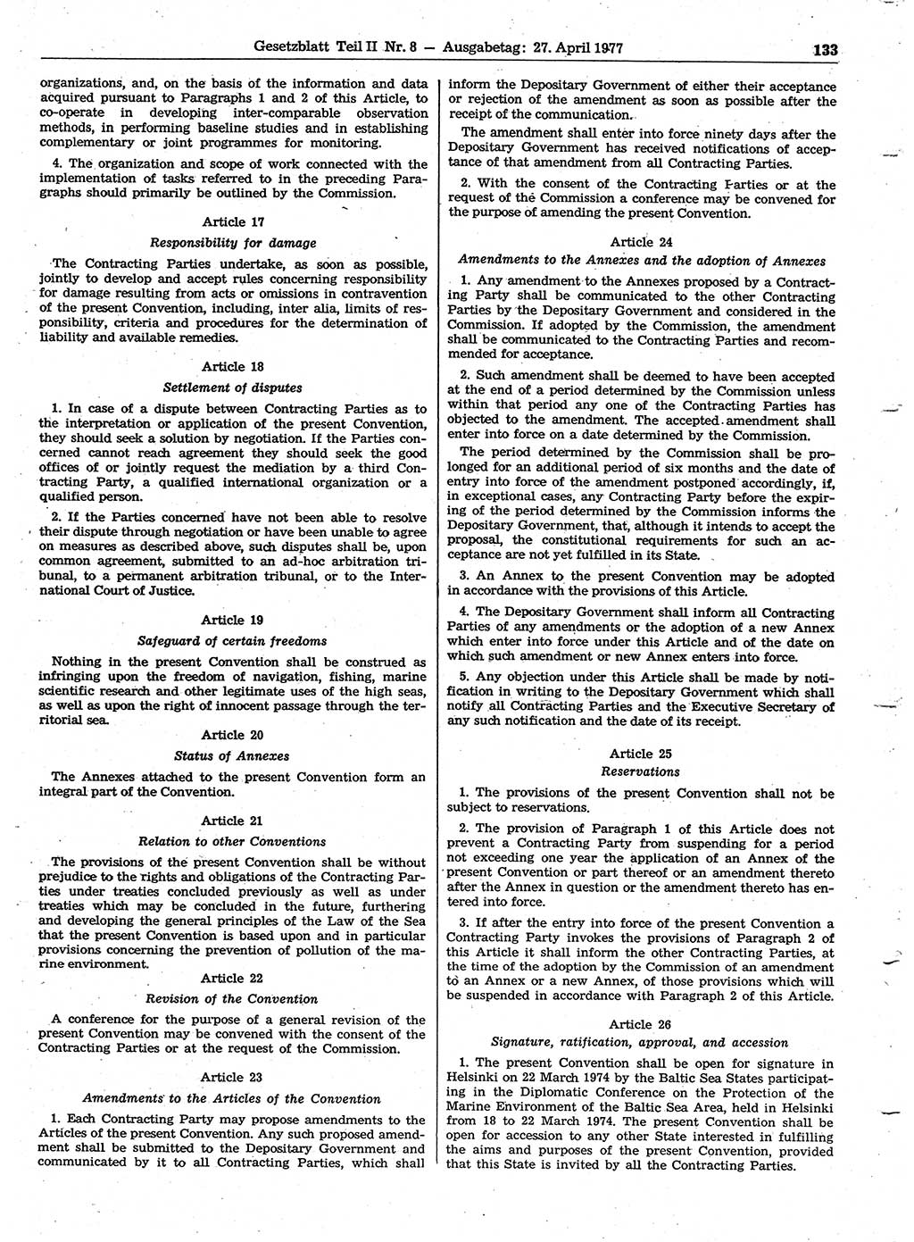 Gesetzblatt (GBl.) der Deutschen Demokratischen Republik (DDR) Teil ⅠⅠ 1977, Seite 133 (GBl. DDR ⅠⅠ 1977, S. 133)