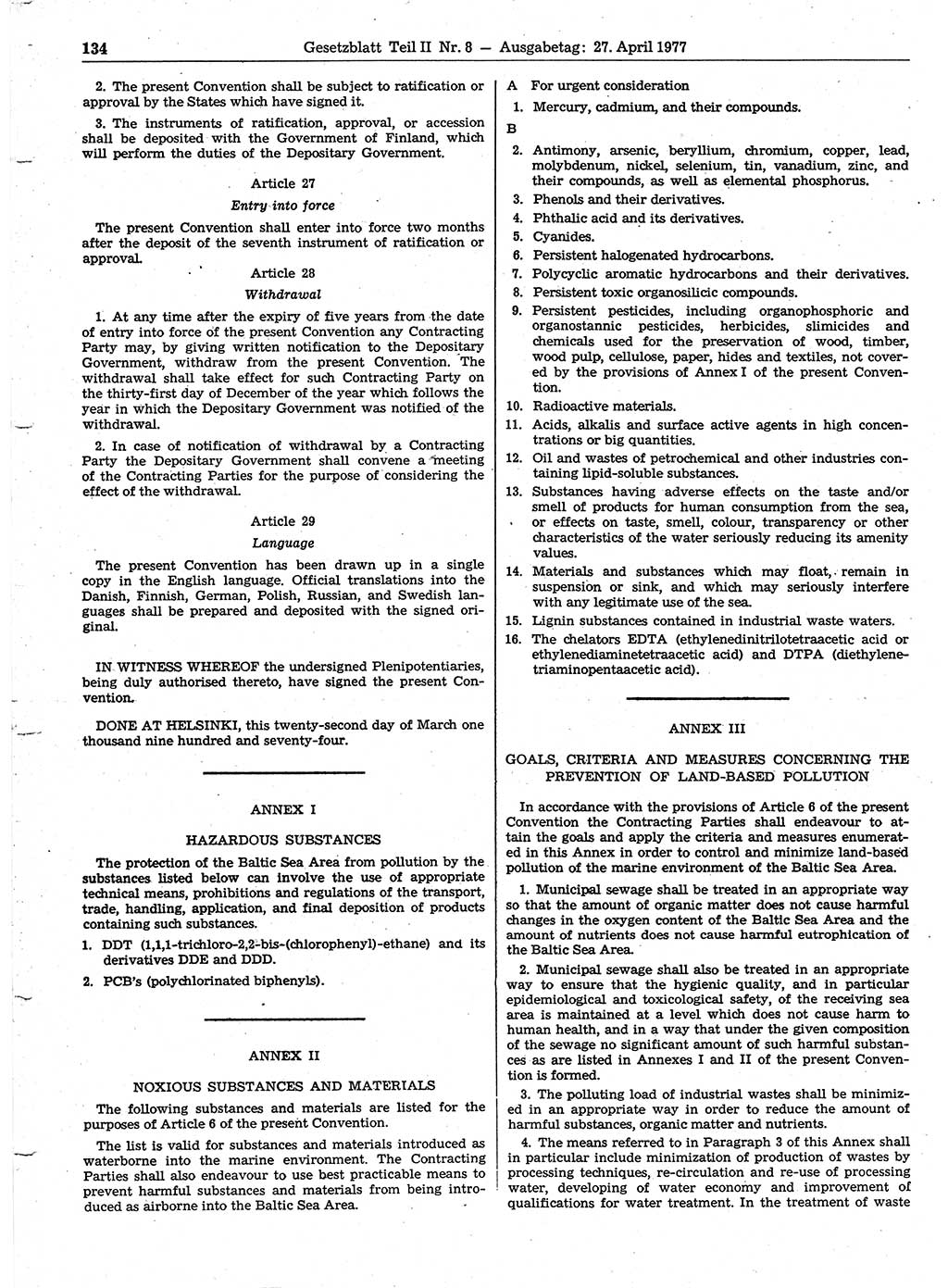 Gesetzblatt (GBl.) der Deutschen Demokratischen Republik (DDR) Teil ⅠⅠ 1977, Seite 134 (GBl. DDR ⅠⅠ 1977, S. 134)