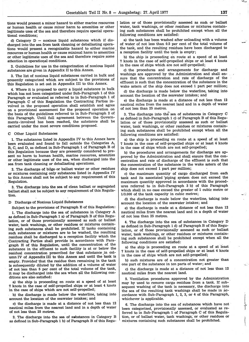 Gesetzblatt (GBl.) der Deutschen Demokratischen Republik (DDR) Teil ⅠⅠ 1977, Seite 137 (GBl. DDR ⅠⅠ 1977, S. 137)
