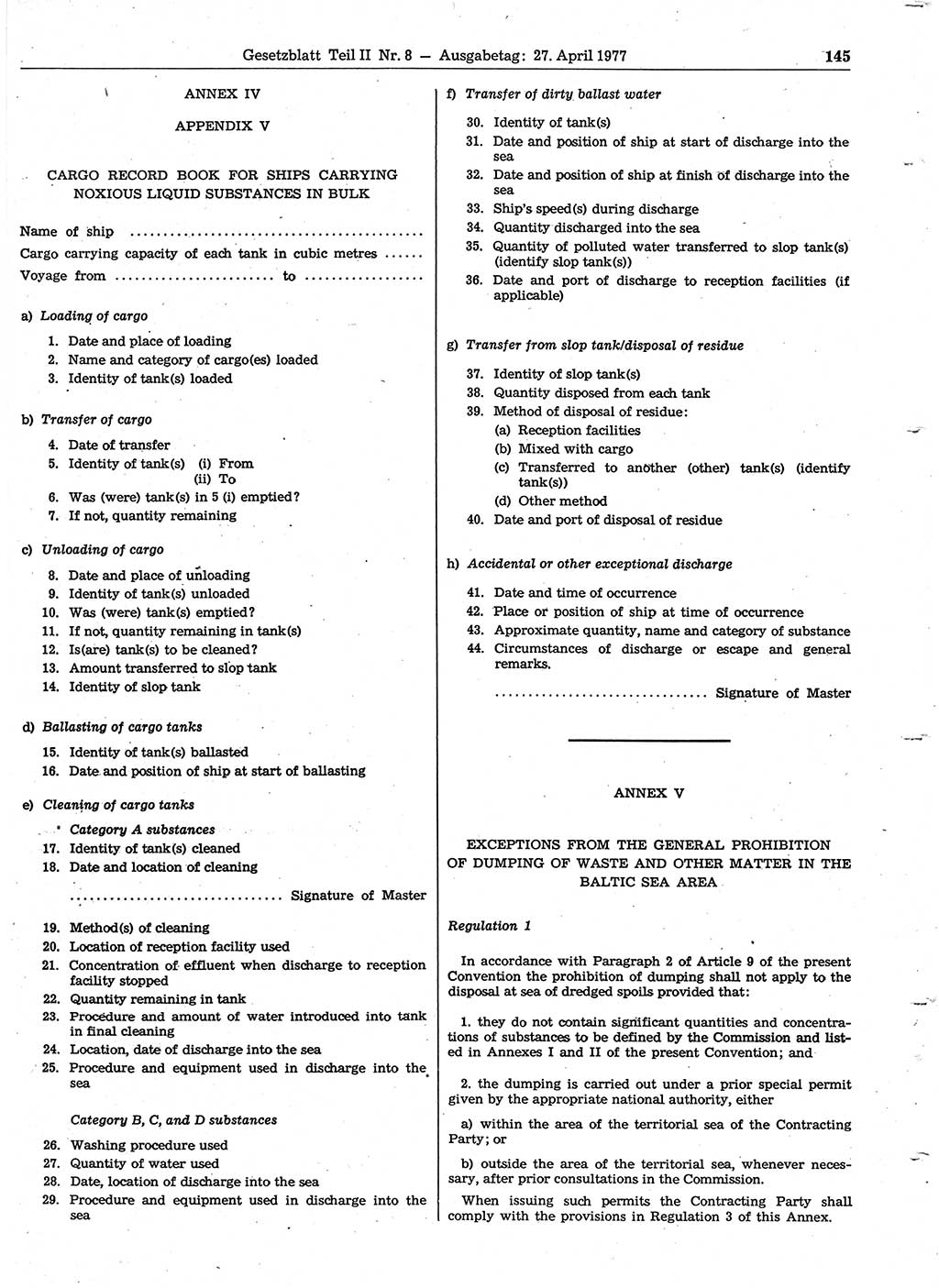 Gesetzblatt (GBl.) der Deutschen Demokratischen Republik (DDR) Teil ⅠⅠ 1977, Seite 145 (GBl. DDR ⅠⅠ 1977, S. 145)