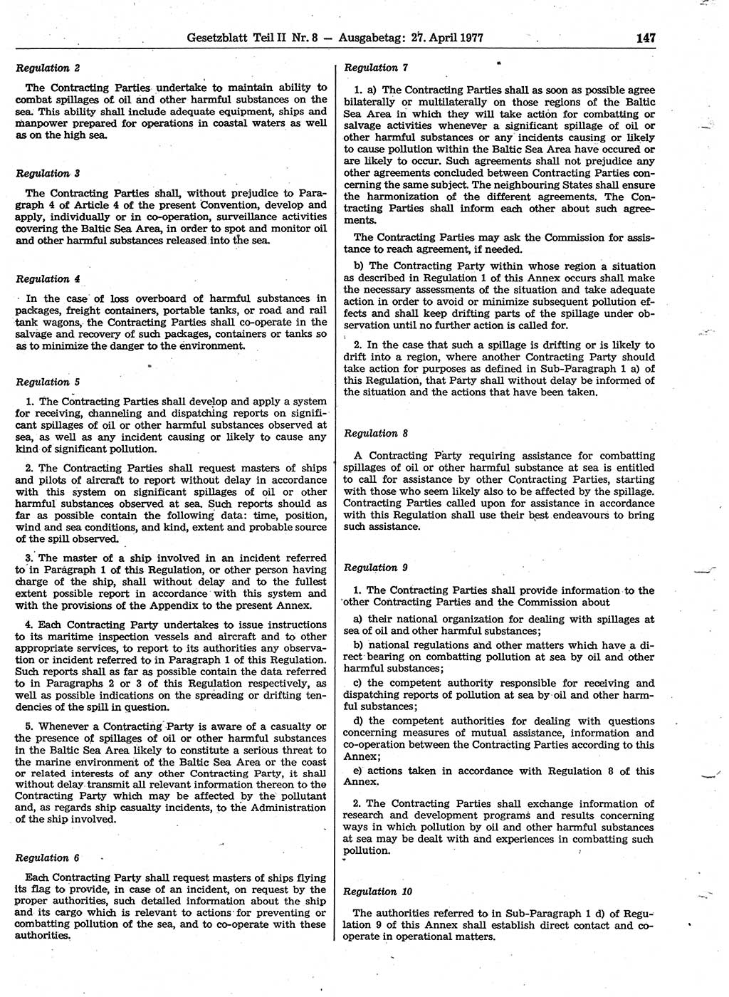 Gesetzblatt (GBl.) der Deutschen Demokratischen Republik (DDR) Teil ⅠⅠ 1977, Seite 147 (GBl. DDR ⅠⅠ 1977, S. 147)