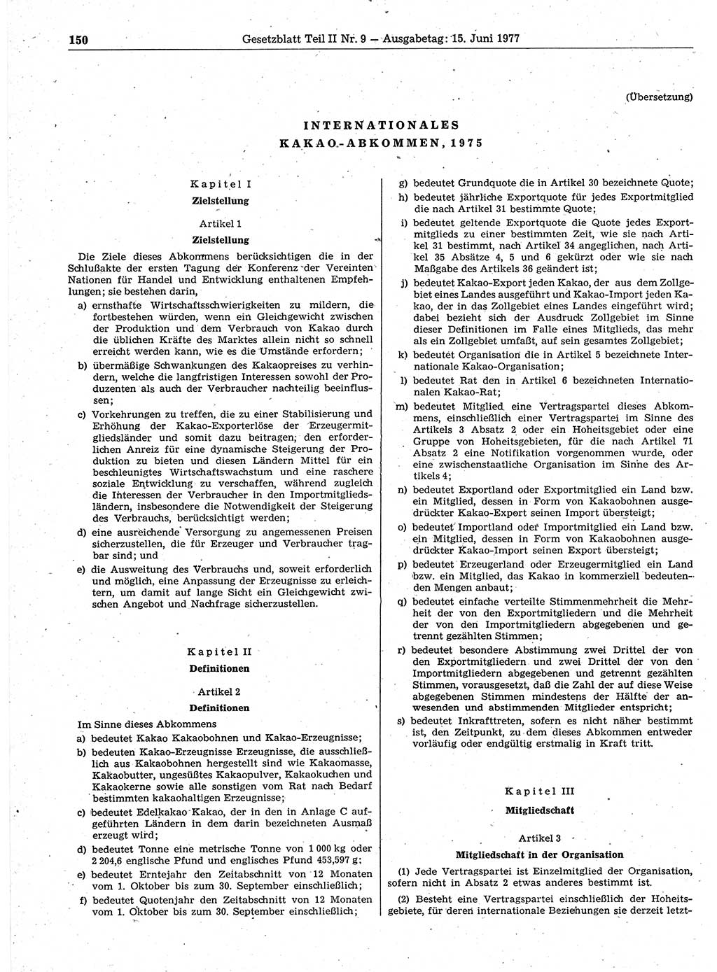 Gesetzblatt (GBl.) der Deutschen Demokratischen Republik (DDR) Teil ⅠⅠ 1977, Seite 150 (GBl. DDR ⅠⅠ 1977, S. 150)