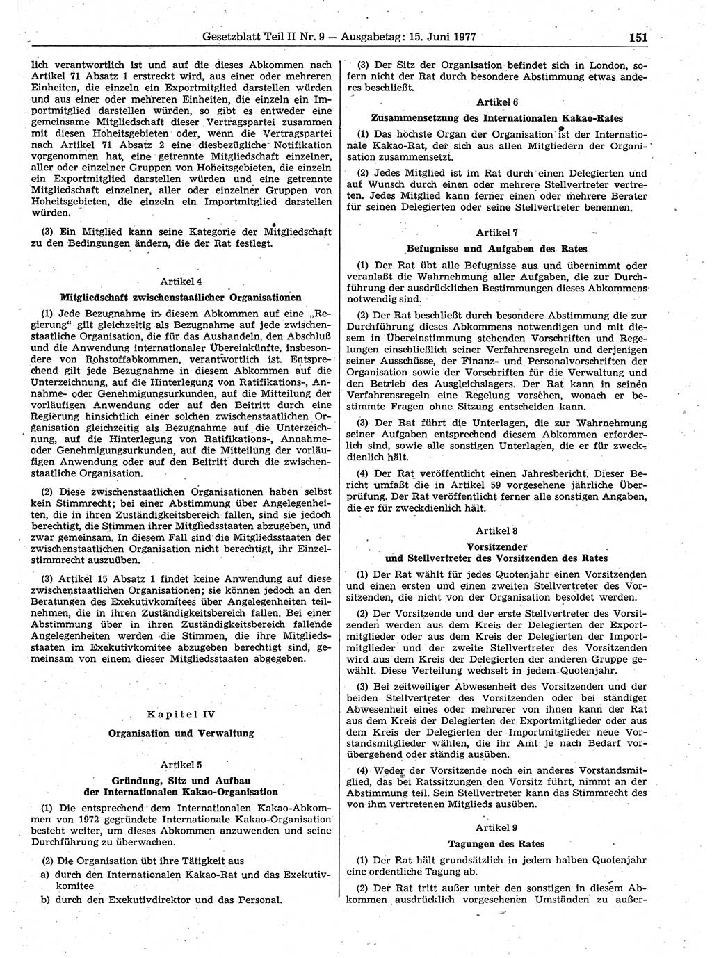 Gesetzblatt (GBl.) der Deutschen Demokratischen Republik (DDR) Teil ⅠⅠ 1977, Seite 151 (GBl. DDR ⅠⅠ 1977, S. 151)