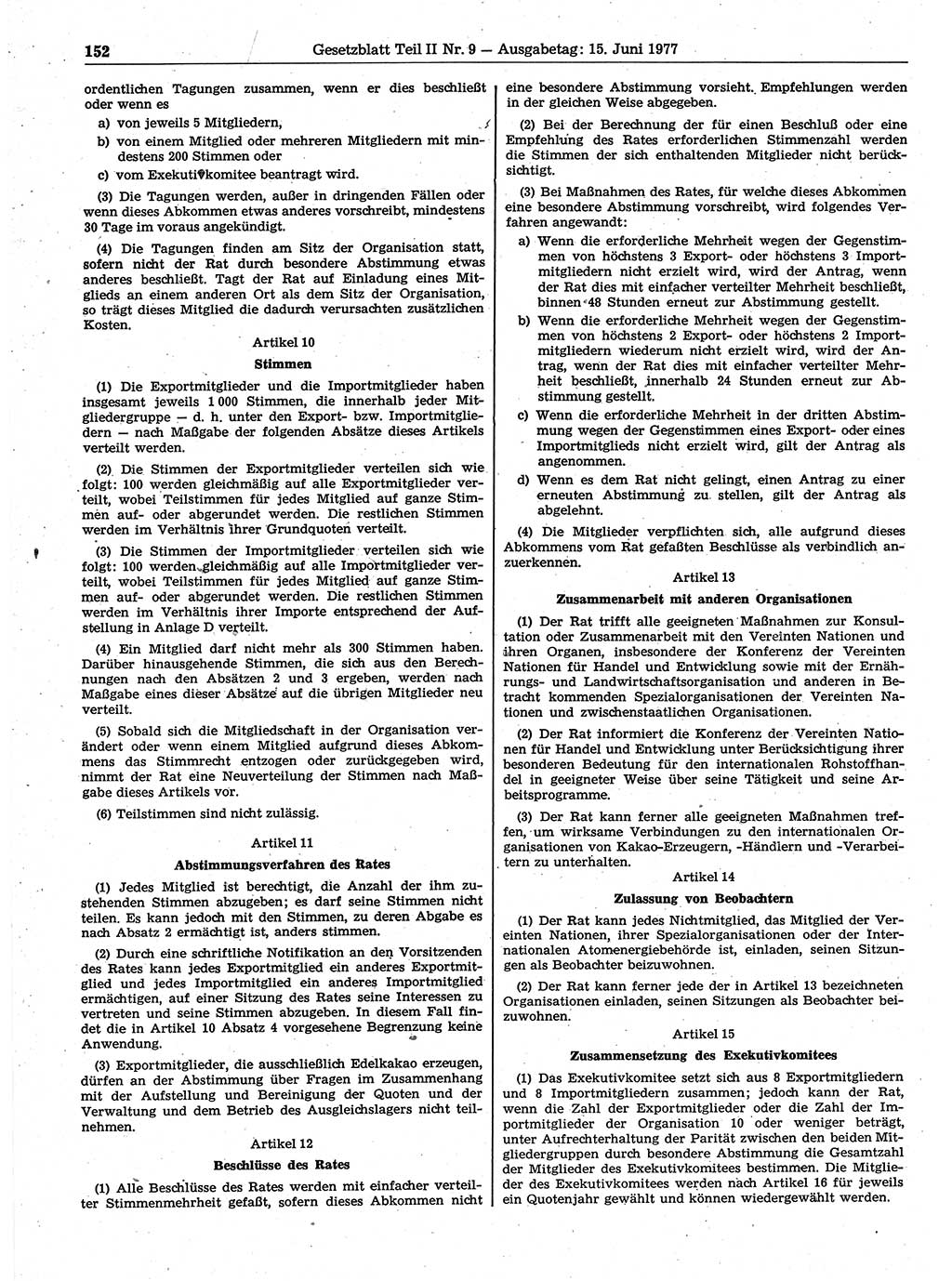 Gesetzblatt (GBl.) der Deutschen Demokratischen Republik (DDR) Teil ⅠⅠ 1977, Seite 152 (GBl. DDR ⅠⅠ 1977, S. 152)