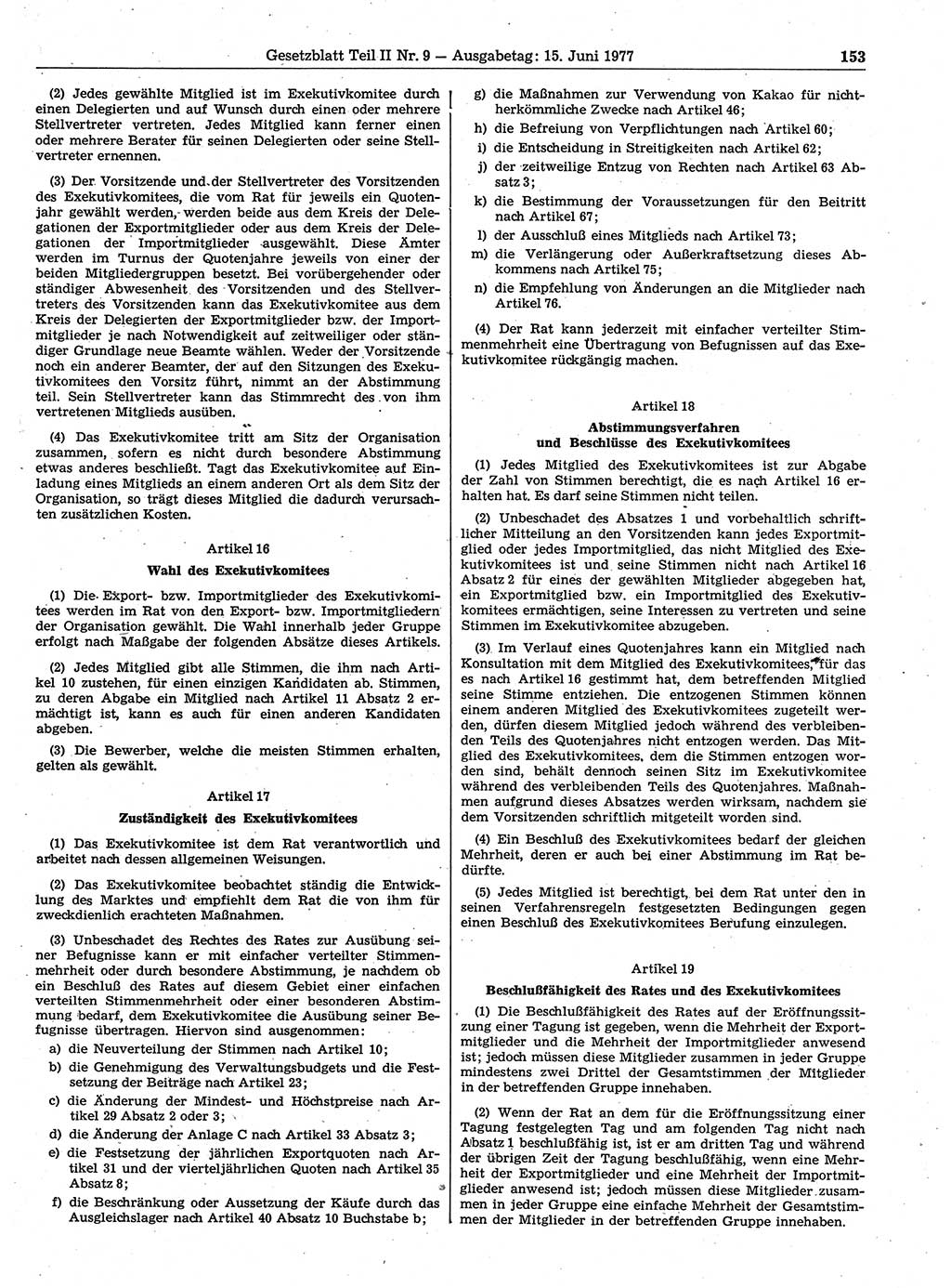 Gesetzblatt (GBl.) der Deutschen Demokratischen Republik (DDR) Teil ⅠⅠ 1977, Seite 153 (GBl. DDR ⅠⅠ 1977, S. 153)