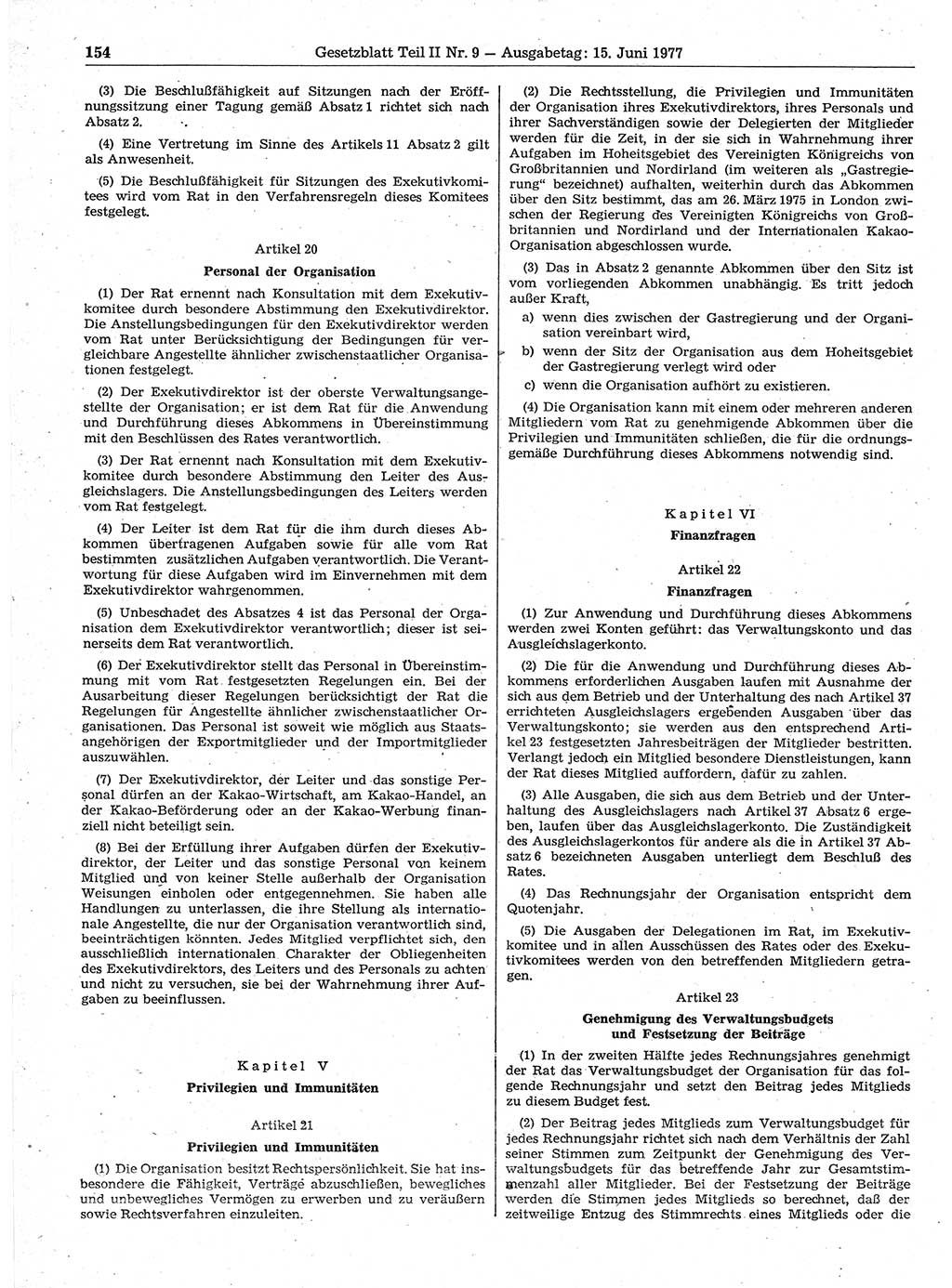 Gesetzblatt (GBl.) der Deutschen Demokratischen Republik (DDR) Teil ⅠⅠ 1977, Seite 154 (GBl. DDR ⅠⅠ 1977, S. 154)