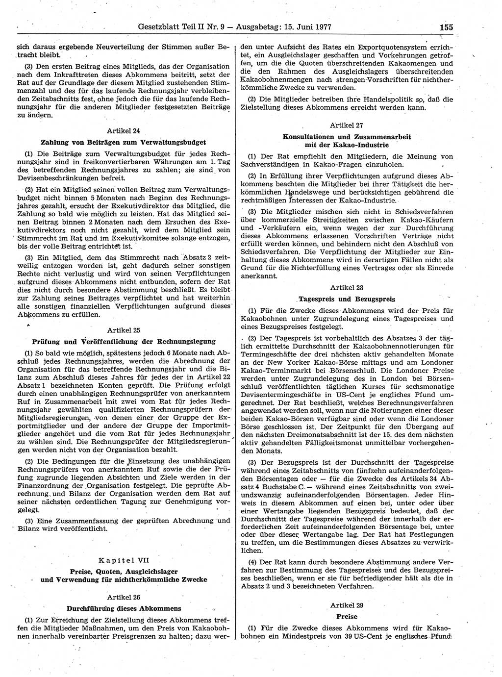 Gesetzblatt (GBl.) der Deutschen Demokratischen Republik (DDR) Teil ⅠⅠ 1977, Seite 155 (GBl. DDR ⅠⅠ 1977, S. 155)