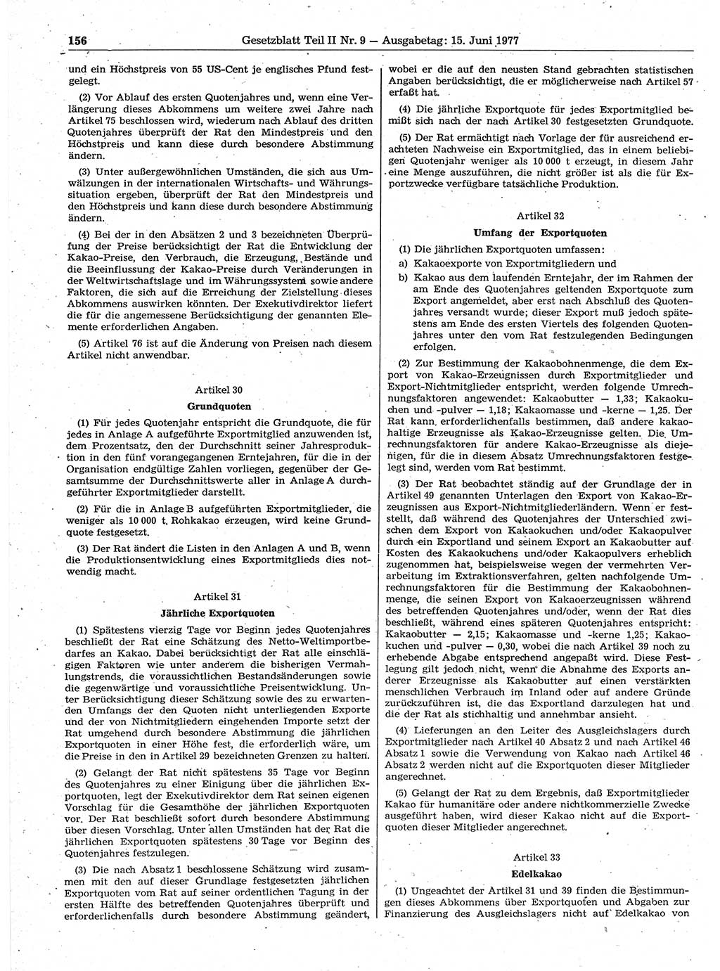Gesetzblatt (GBl.) der Deutschen Demokratischen Republik (DDR) Teil ⅠⅠ 1977, Seite 156 (GBl. DDR ⅠⅠ 1977, S. 156)