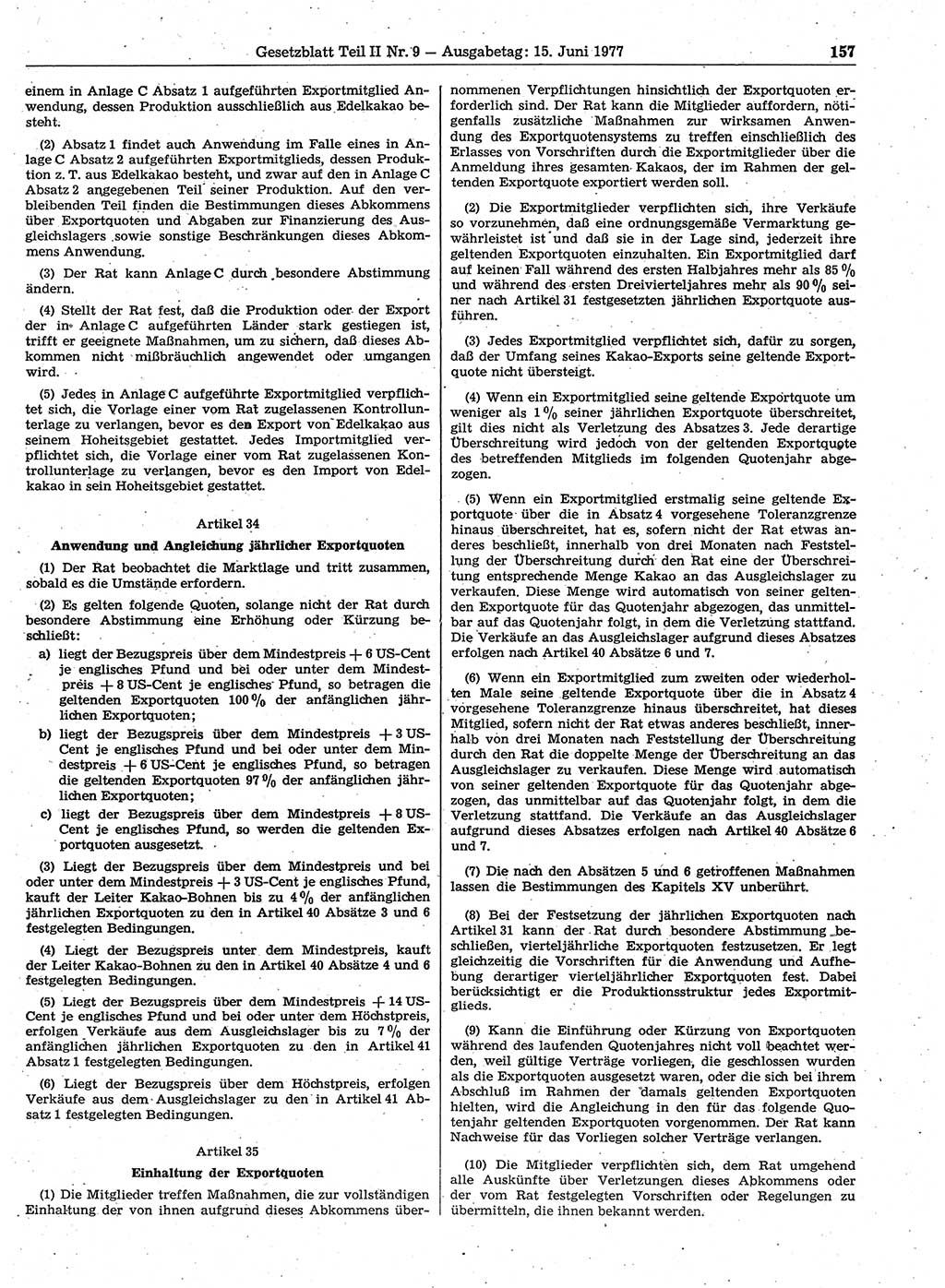 Gesetzblatt (GBl.) der Deutschen Demokratischen Republik (DDR) Teil ⅠⅠ 1977, Seite 157 (GBl. DDR ⅠⅠ 1977, S. 157)