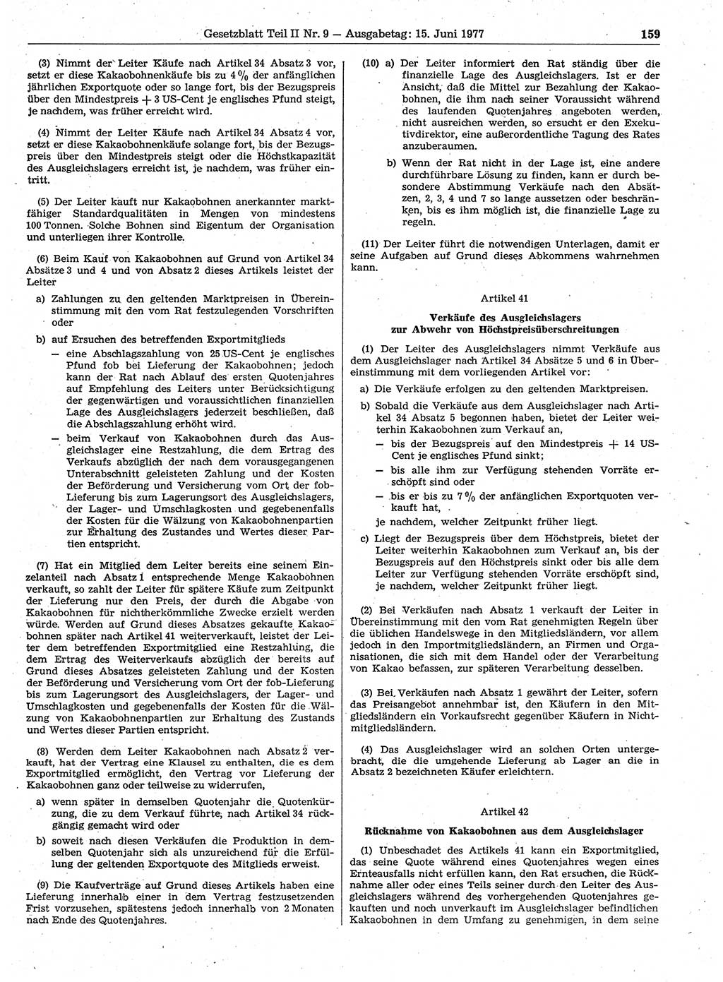 Gesetzblatt (GBl.) der Deutschen Demokratischen Republik (DDR) Teil ⅠⅠ 1977, Seite 159 (GBl. DDR ⅠⅠ 1977, S. 159)