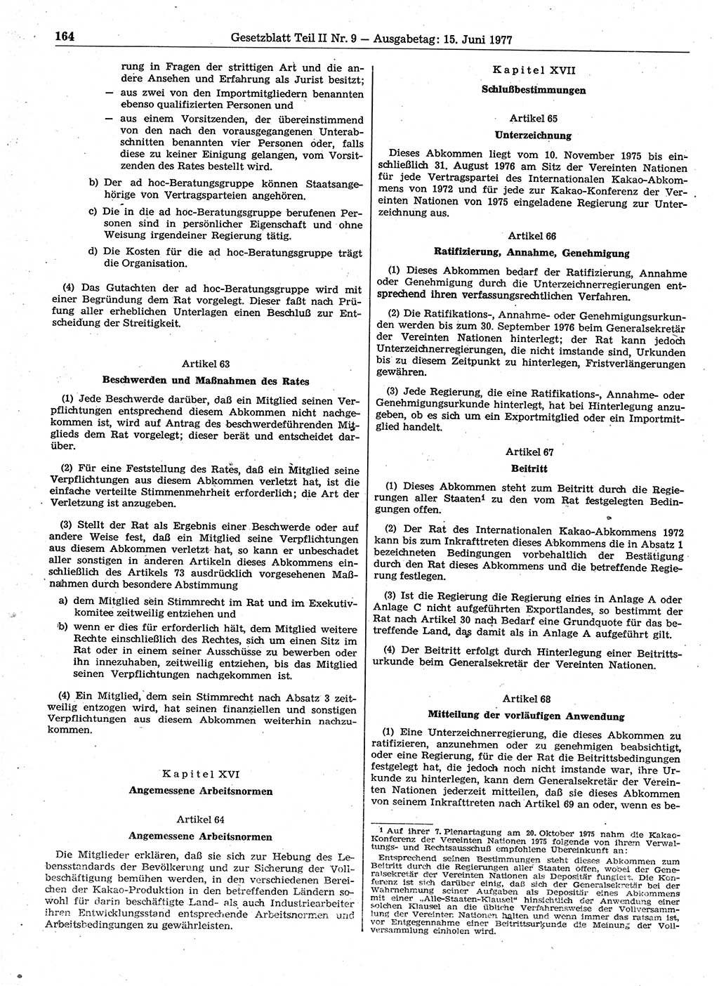 Gesetzblatt (GBl.) der Deutschen Demokratischen Republik (DDR) Teil ⅠⅠ 1977, Seite 164 (GBl. DDR ⅠⅠ 1977, S. 164)