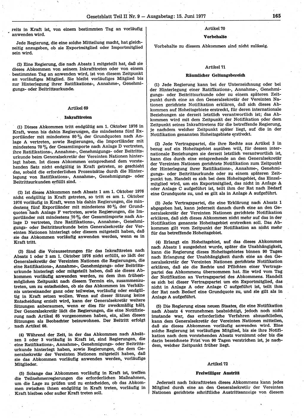 Gesetzblatt (GBl.) der Deutschen Demokratischen Republik (DDR) Teil ⅠⅠ 1977, Seite 165 (GBl. DDR ⅠⅠ 1977, S. 165)