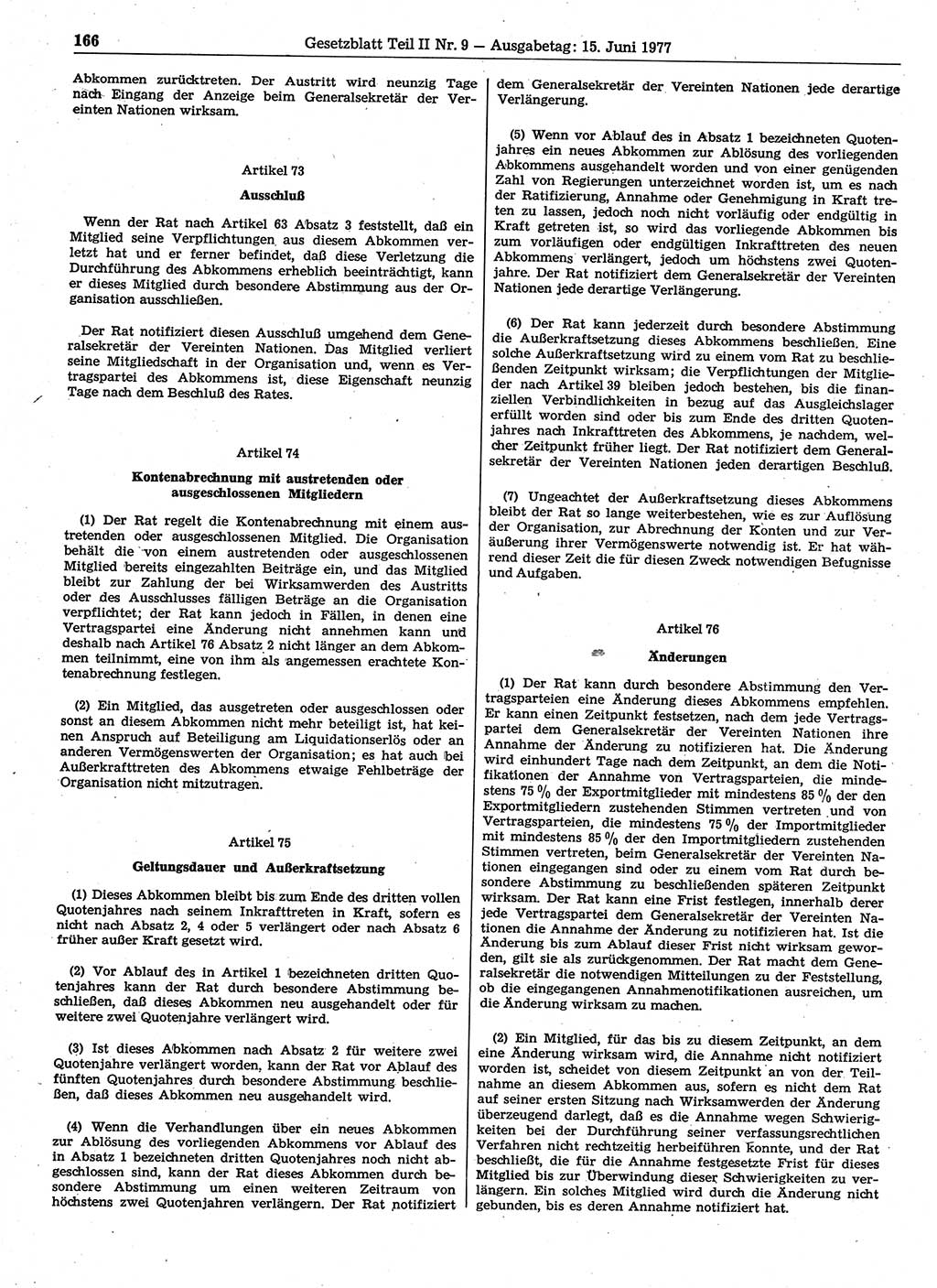Gesetzblatt (GBl.) der Deutschen Demokratischen Republik (DDR) Teil ⅠⅠ 1977, Seite 166 (GBl. DDR ⅠⅠ 1977, S. 166)