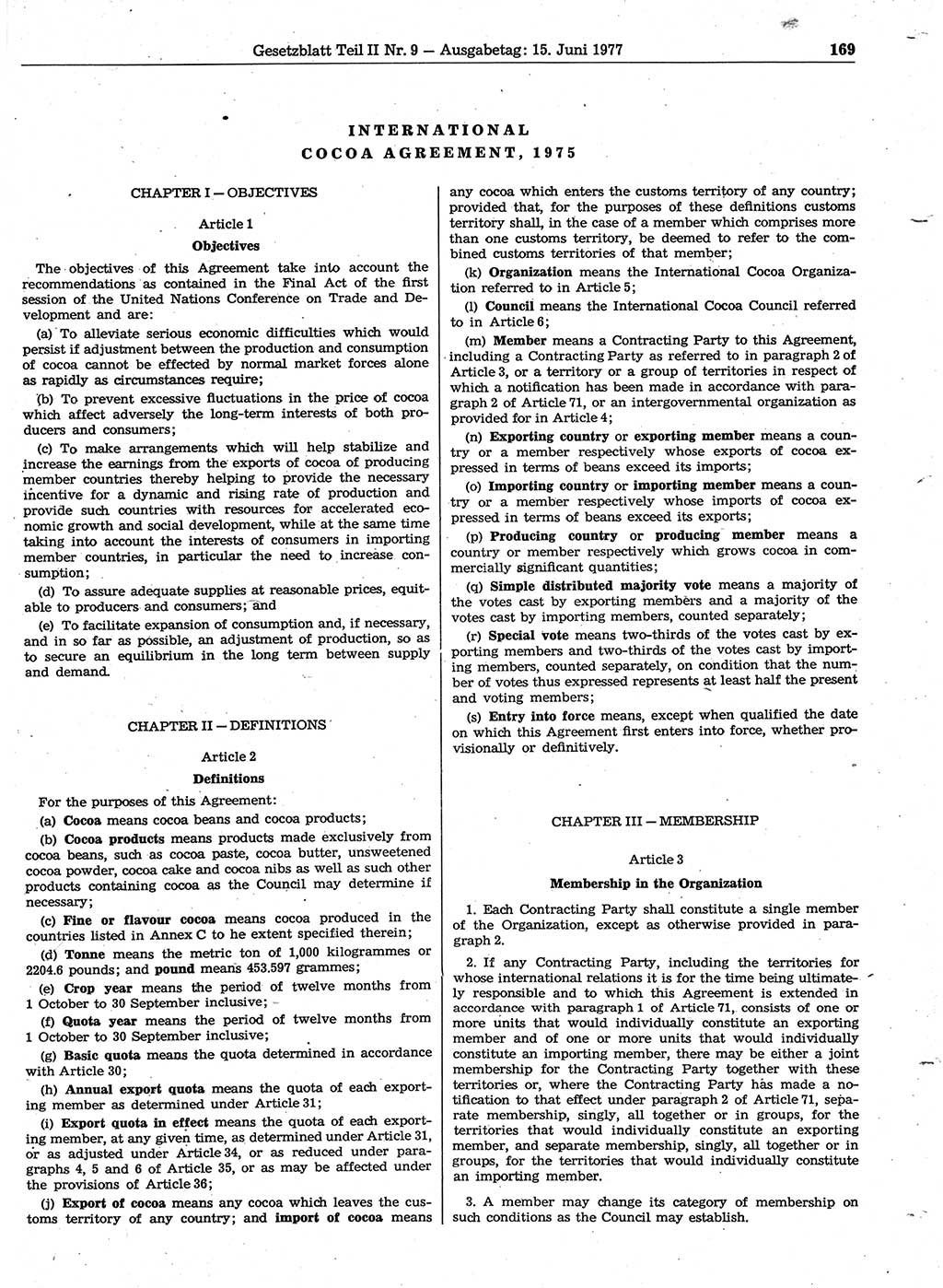 Gesetzblatt (GBl.) der Deutschen Demokratischen Republik (DDR) Teil ⅠⅠ 1977, Seite 169 (GBl. DDR ⅠⅠ 1977, S. 169)