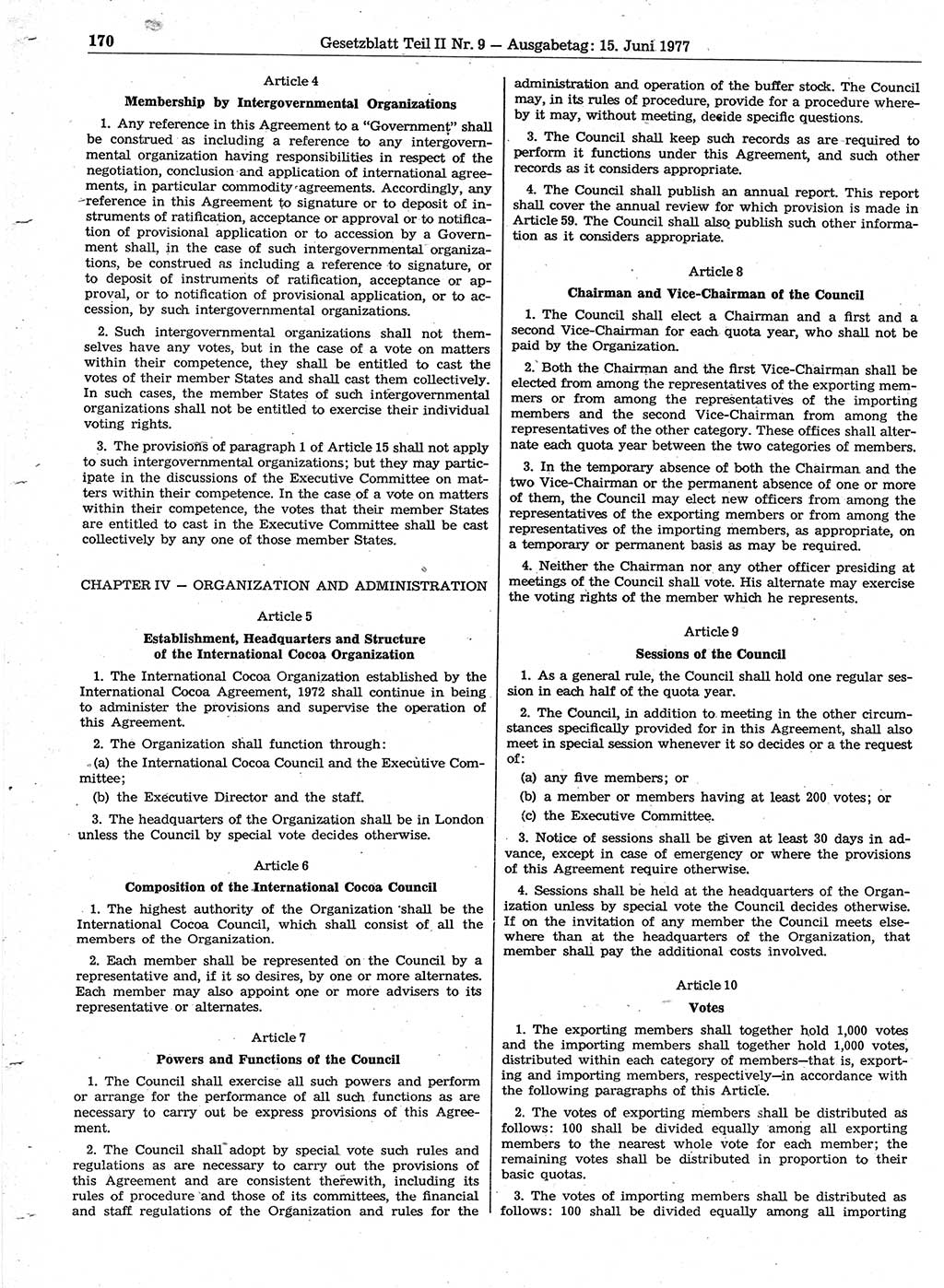 Gesetzblatt (GBl.) der Deutschen Demokratischen Republik (DDR) Teil ⅠⅠ 1977, Seite 170 (GBl. DDR ⅠⅠ 1977, S. 170)
