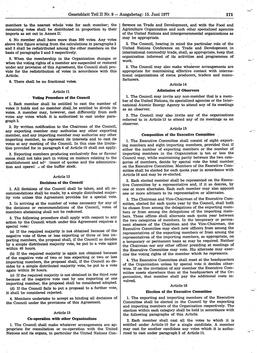 Gesetzblatt (GBl.) der Deutschen Demokratischen Republik (DDR) Teil ⅠⅠ 1977, Seite 171 (GBl. DDR ⅠⅠ 1977, S. 171)