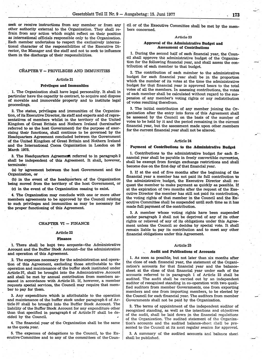 Gesetzblatt (GBl.) der Deutschen Demokratischen Republik (DDR) Teil ⅠⅠ 1977, Seite 173 (GBl. DDR ⅠⅠ 1977, S. 173)