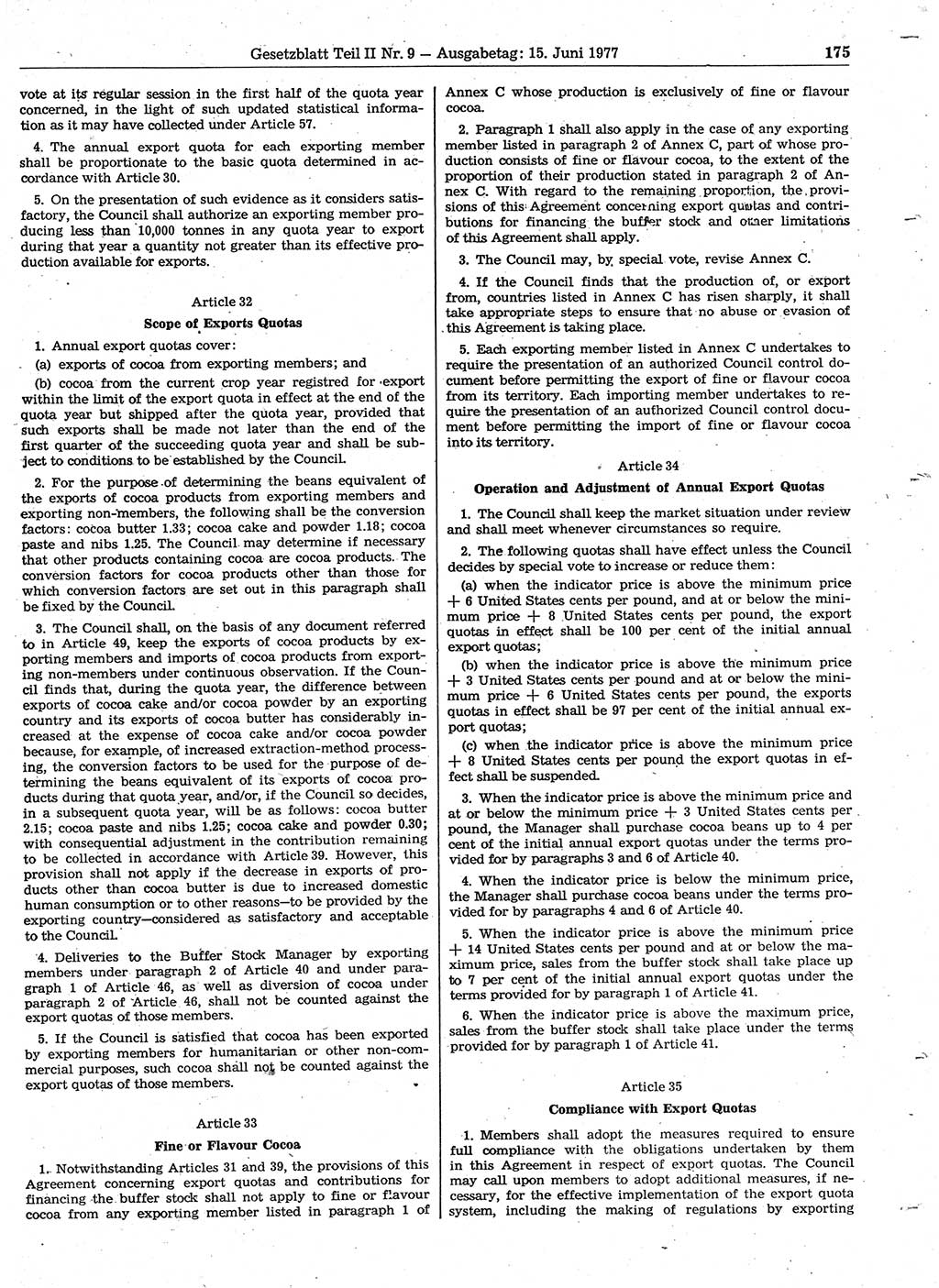 Gesetzblatt (GBl.) der Deutschen Demokratischen Republik (DDR) Teil ⅠⅠ 1977, Seite 175 (GBl. DDR ⅠⅠ 1977, S. 175)
