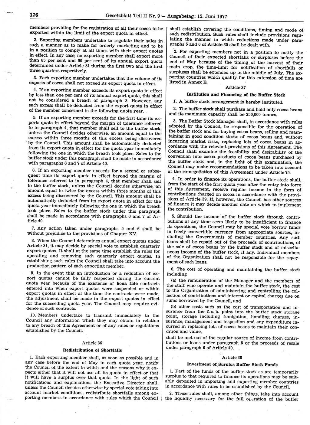 Gesetzblatt (GBl.) der Deutschen Demokratischen Republik (DDR) Teil ⅠⅠ 1977, Seite 176 (GBl. DDR ⅠⅠ 1977, S. 176)