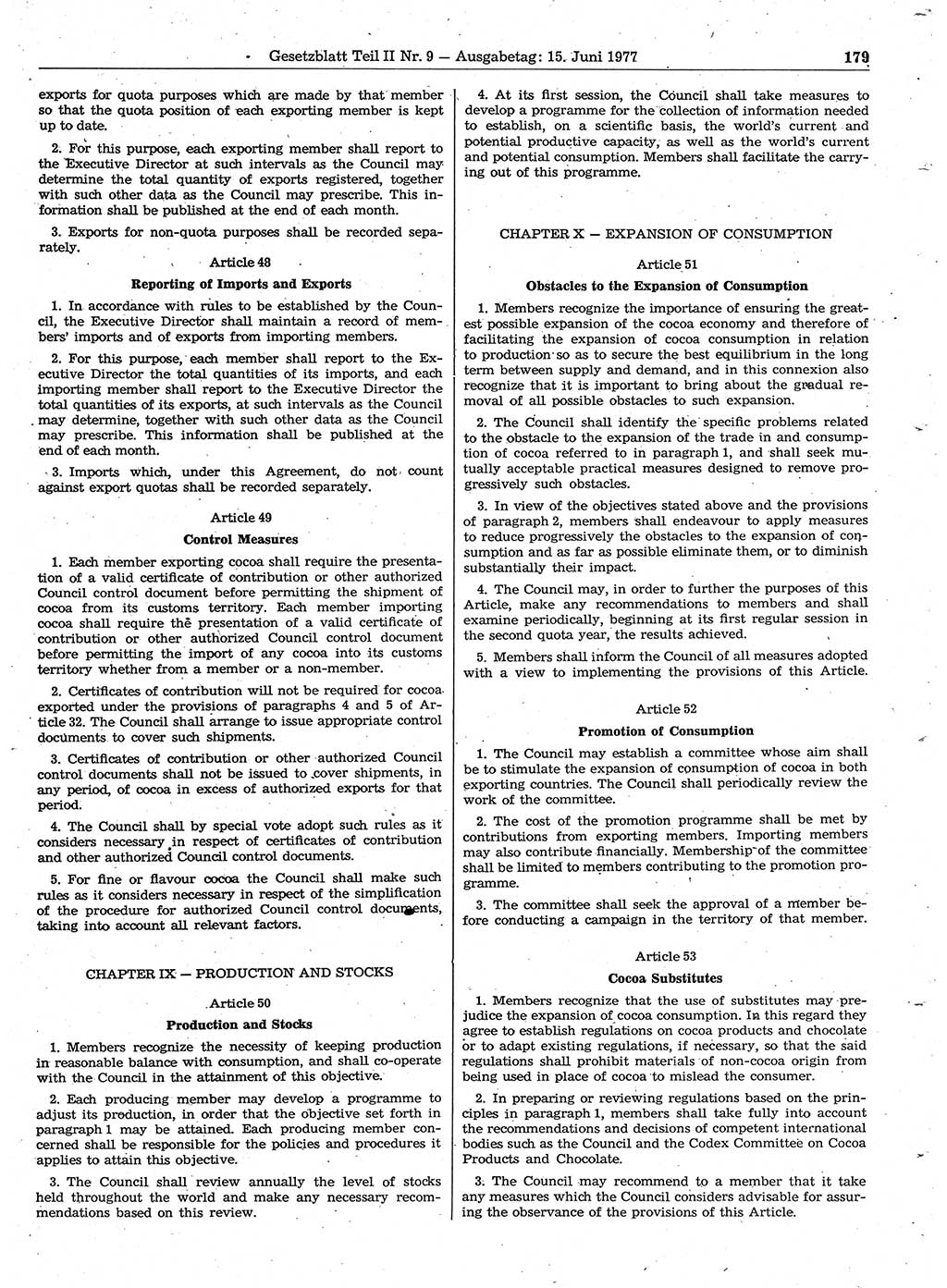 Gesetzblatt (GBl.) der Deutschen Demokratischen Republik (DDR) Teil ⅠⅠ 1977, Seite 179 (GBl. DDR ⅠⅠ 1977, S. 179)