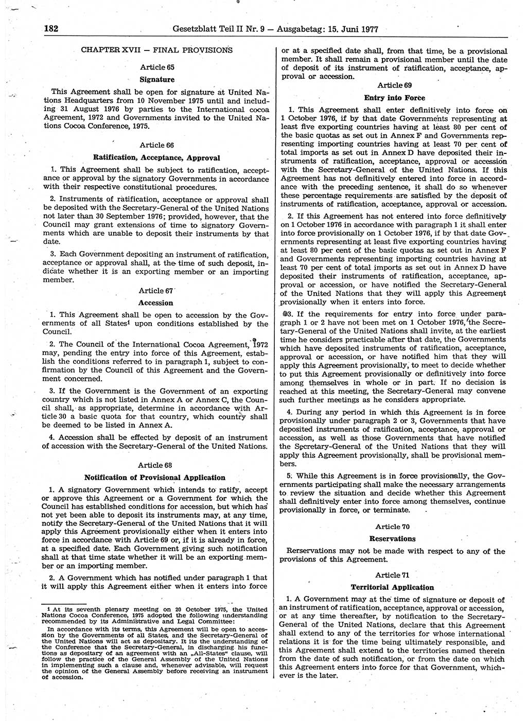 Gesetzblatt (GBl.) der Deutschen Demokratischen Republik (DDR) Teil ⅠⅠ 1977, Seite 182 (GBl. DDR ⅠⅠ 1977, S. 182)