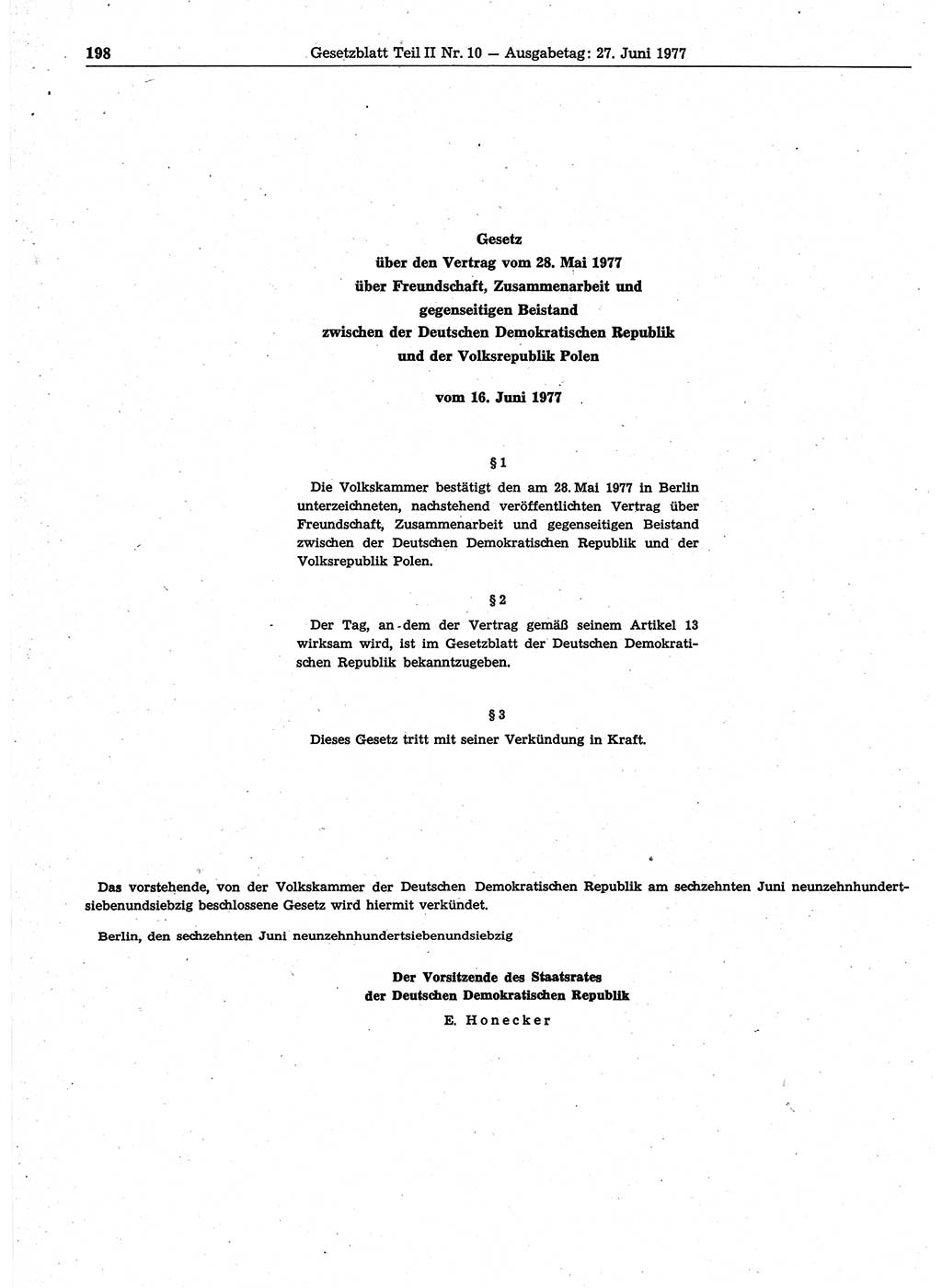 Gesetzblatt (GBl.) der Deutschen Demokratischen Republik (DDR) Teil ⅠⅠ 1977, Seite 198 (GBl. DDR ⅠⅠ 1977, S. 198)