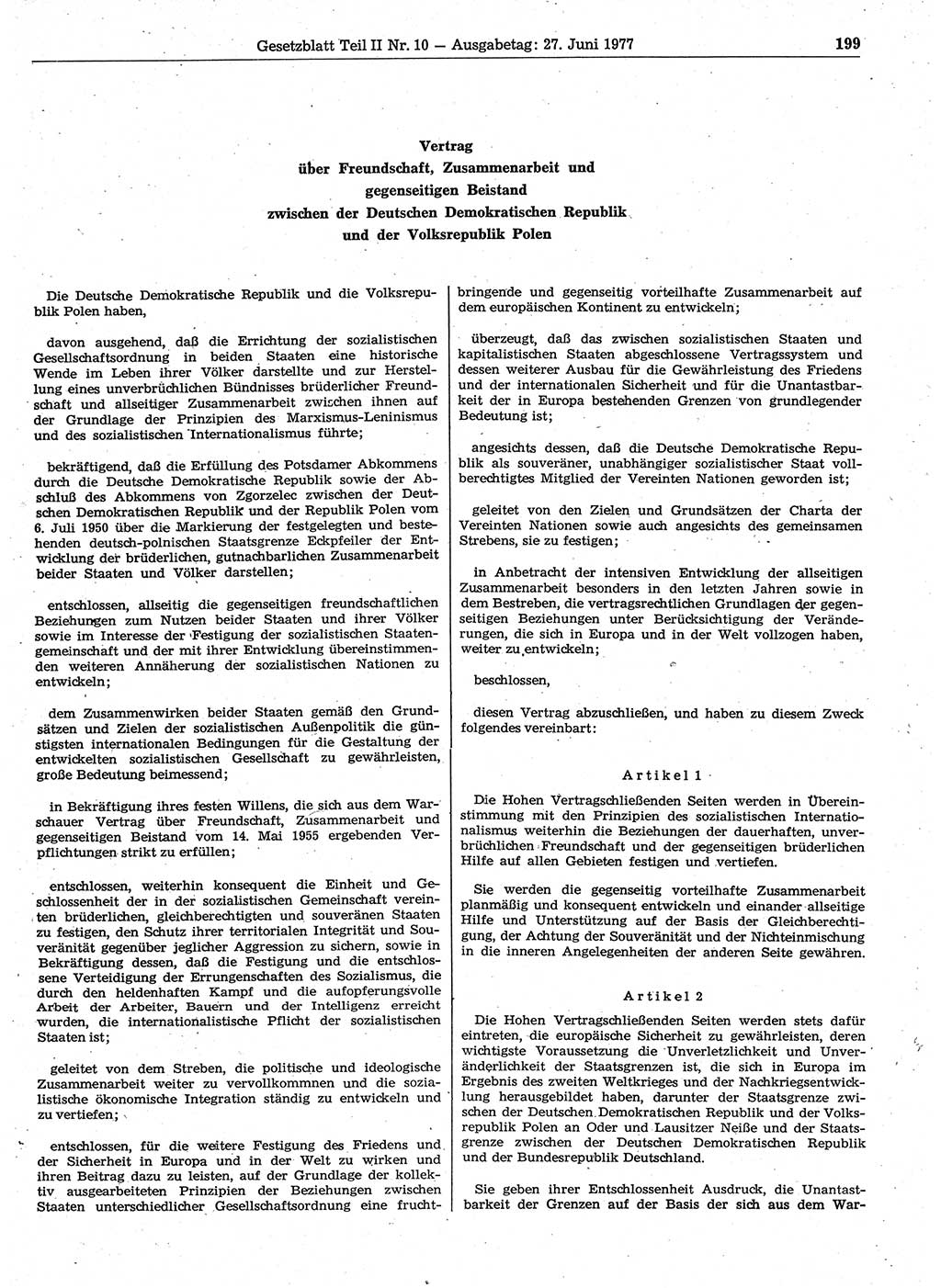 Gesetzblatt (GBl.) der Deutschen Demokratischen Republik (DDR) Teil ⅠⅠ 1977, Seite 199 (GBl. DDR ⅠⅠ 1977, S. 199)