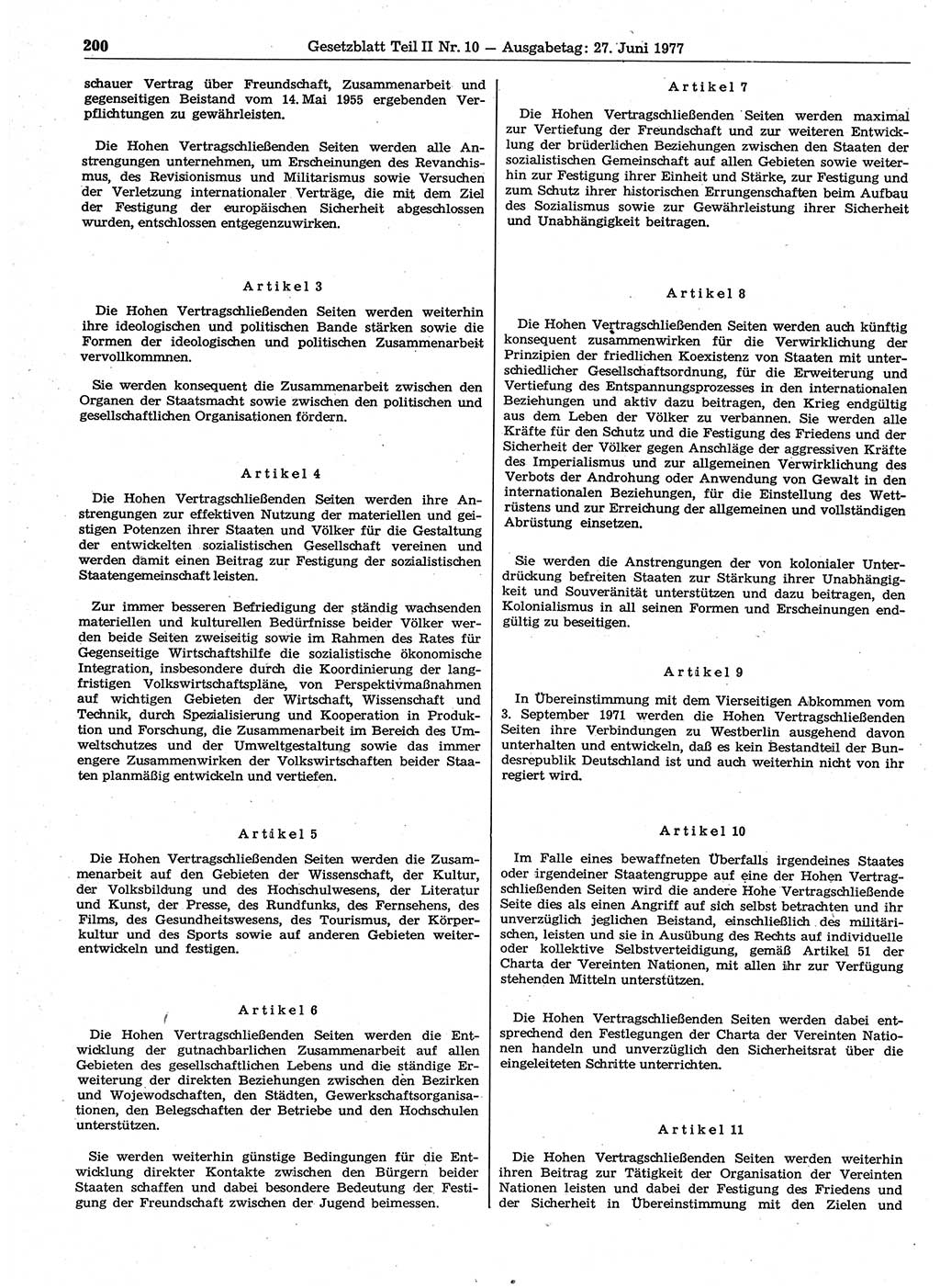 Gesetzblatt (GBl.) der Deutschen Demokratischen Republik (DDR) Teil ⅠⅠ 1977, Seite 200 (GBl. DDR ⅠⅠ 1977, S. 200)