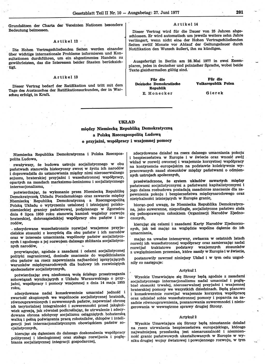 Gesetzblatt (GBl.) der Deutschen Demokratischen Republik (DDR) Teil ⅠⅠ 1977, Seite 201 (GBl. DDR ⅠⅠ 1977, S. 201)